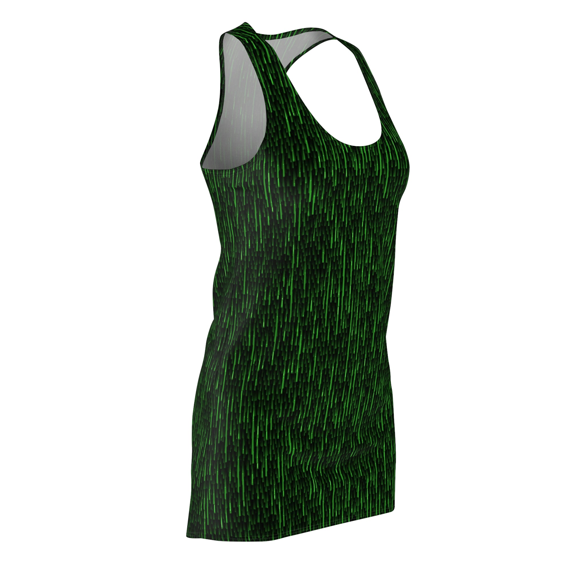 Fabled Fashion Black and green Matrix Code Women's Cut & Sew Racerback Dress (AOP)