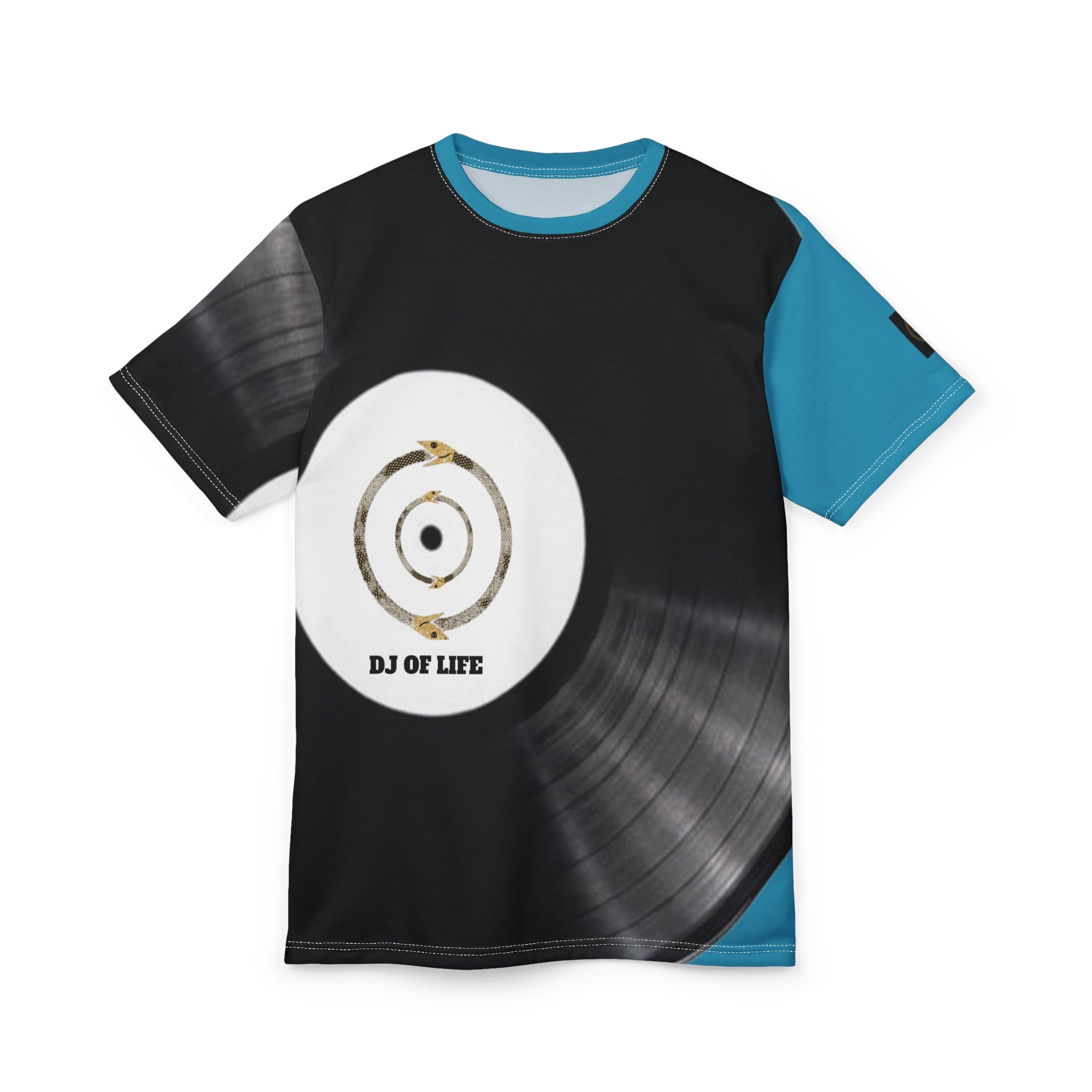 Fabled Fashion Vinyl Record design Unisex Cut & Sew Tee (AOP) Blue