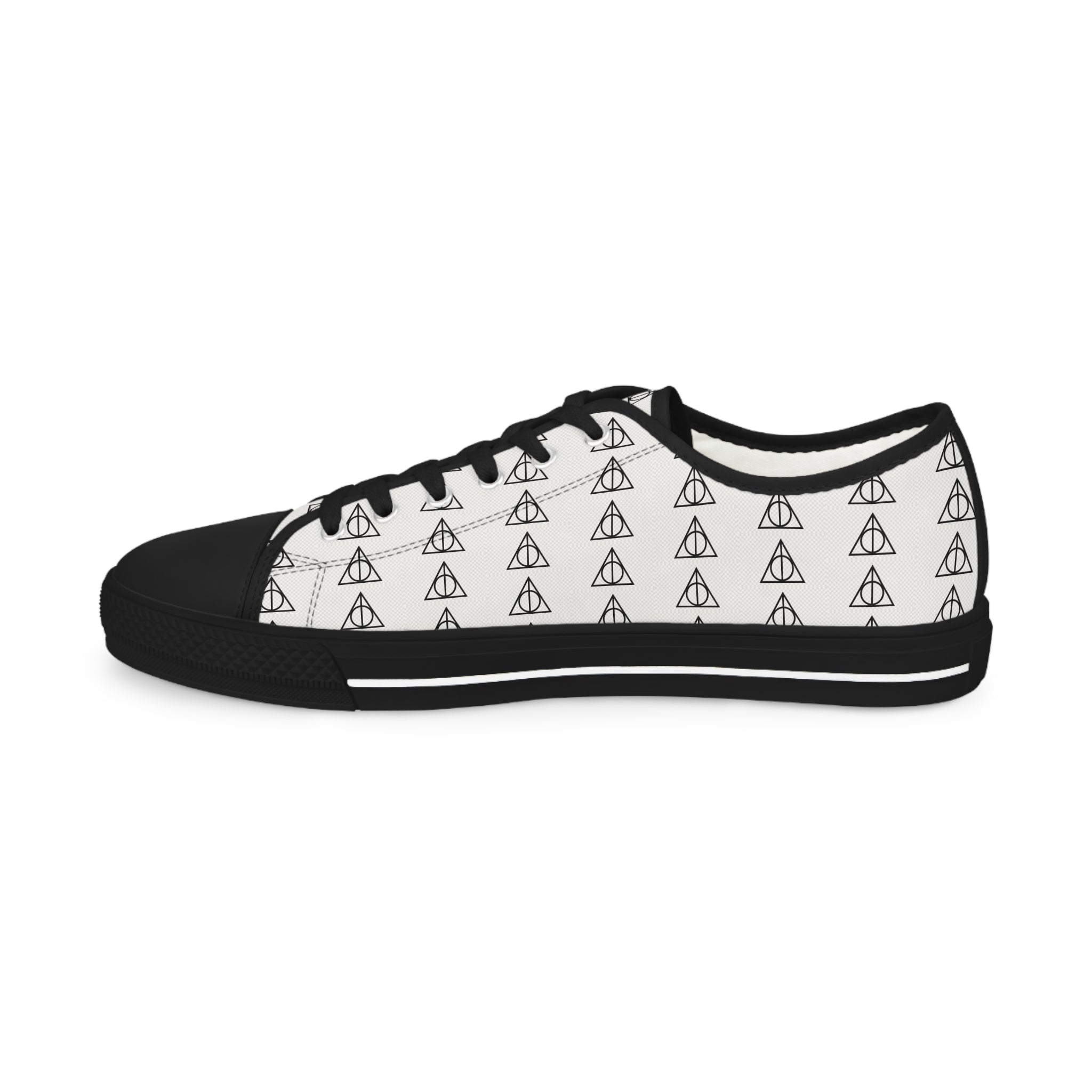 Harry Potter inspired Deathly Hallows logo Men's Low Top Sneakers (White/Black)