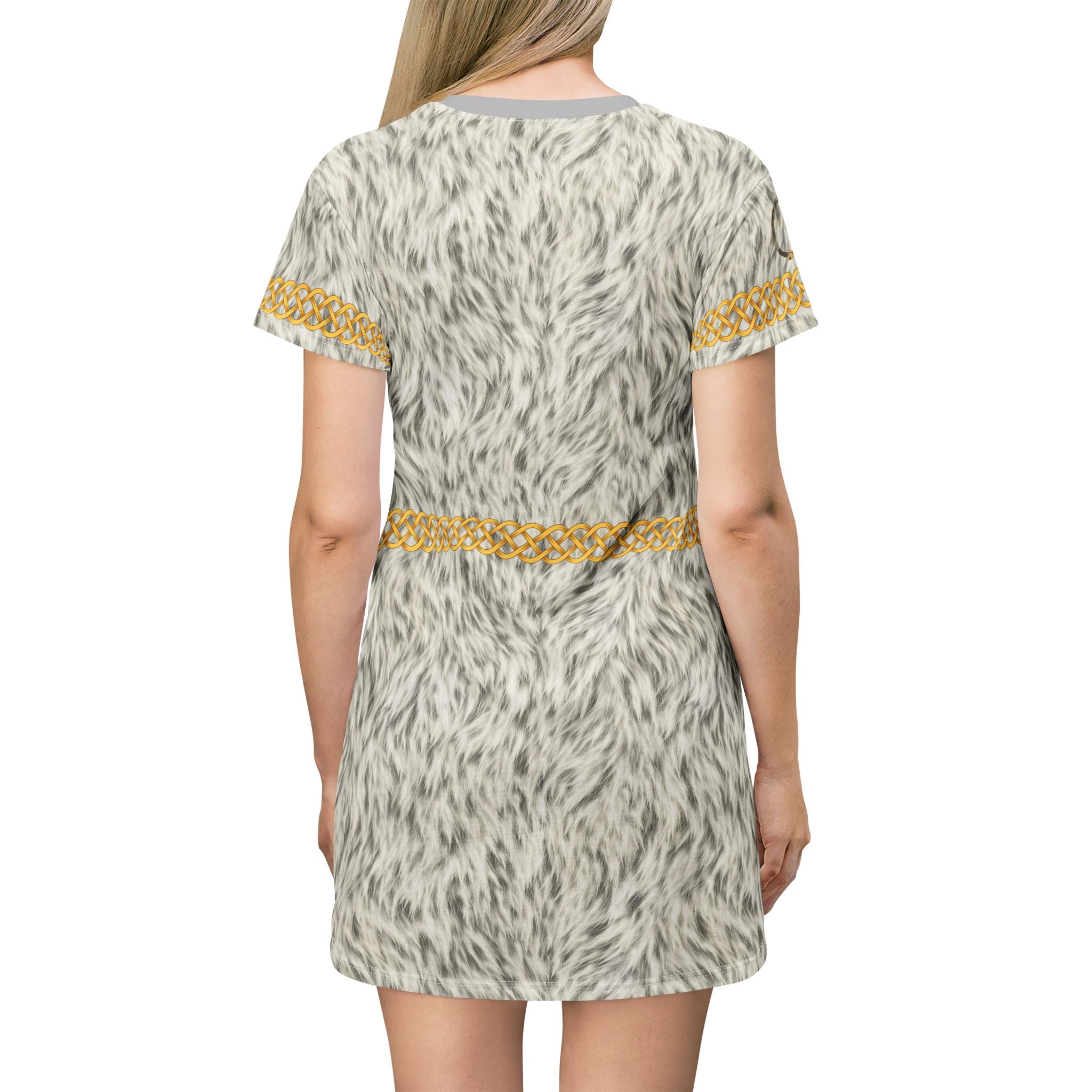 Fabled Fashion Celtic Knot White Fur effect Medieval Fashions All Over Print Spring/Summer T-Shirt Dress