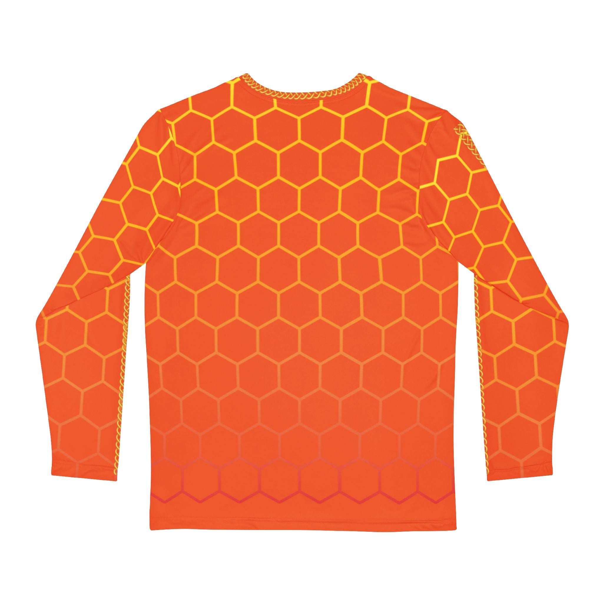 Fabled Fashion Men's Long Sleeve Orange Honeycomb with Celtic chain AOP Shirt