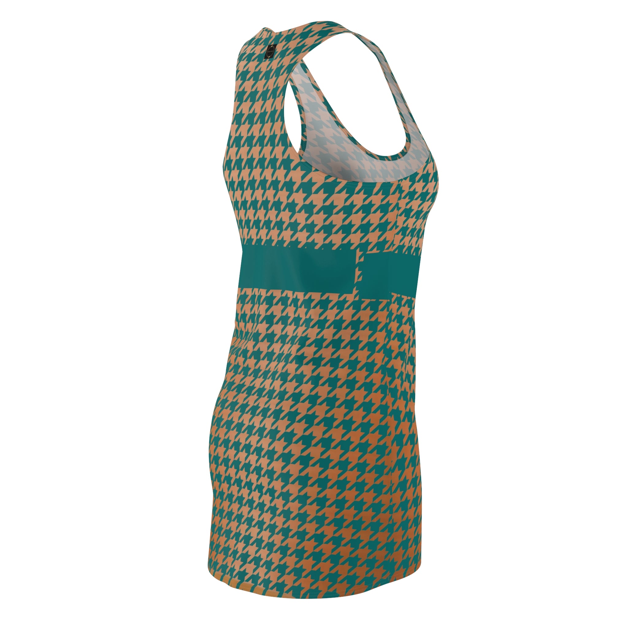 Fabled Fashion Verdigris and Copper Houndstooth Women's Cut & Sew Racerback Dress (AOP)