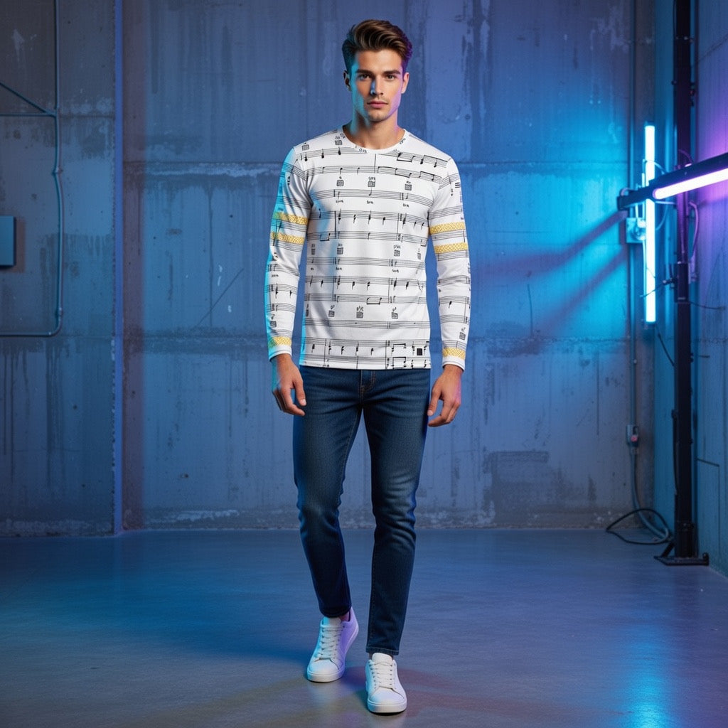 Fabled Fashion Men's Long Sleeve Musical stave / All you need is love Celtic chain effect AOP Shirt