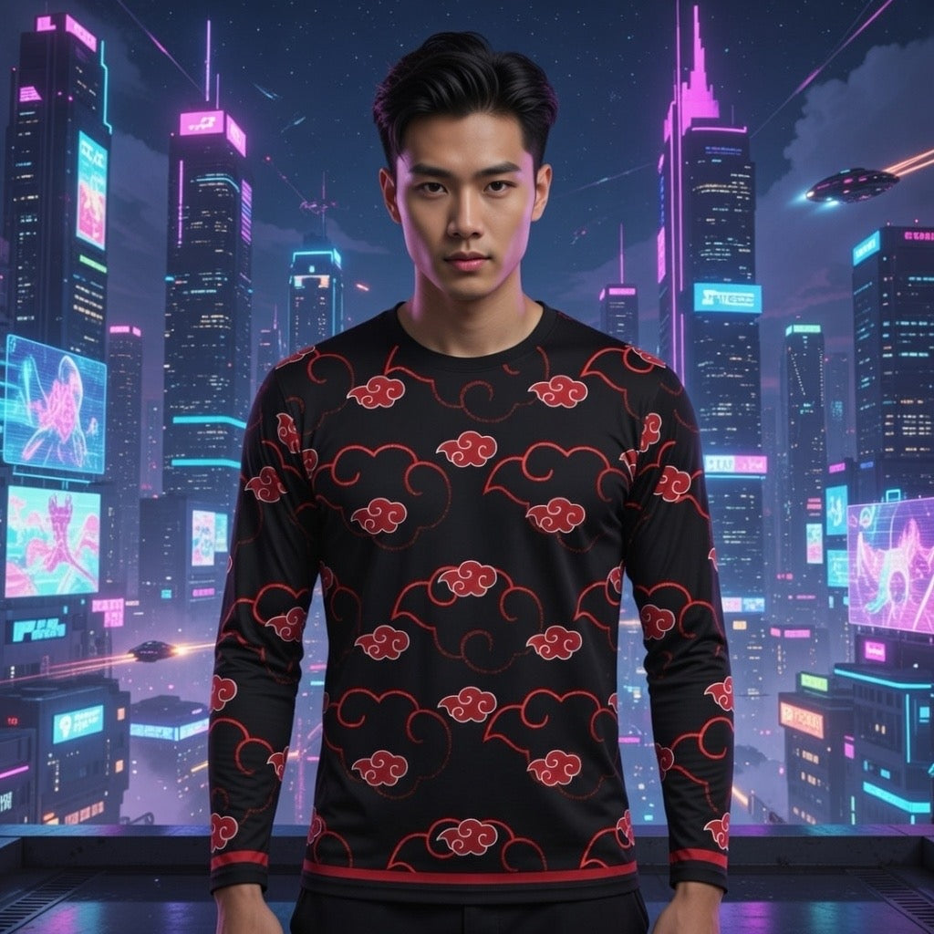 Fabled Fashion Akatsuki Cloak inspired AOP Men's Long sleeve Shirt