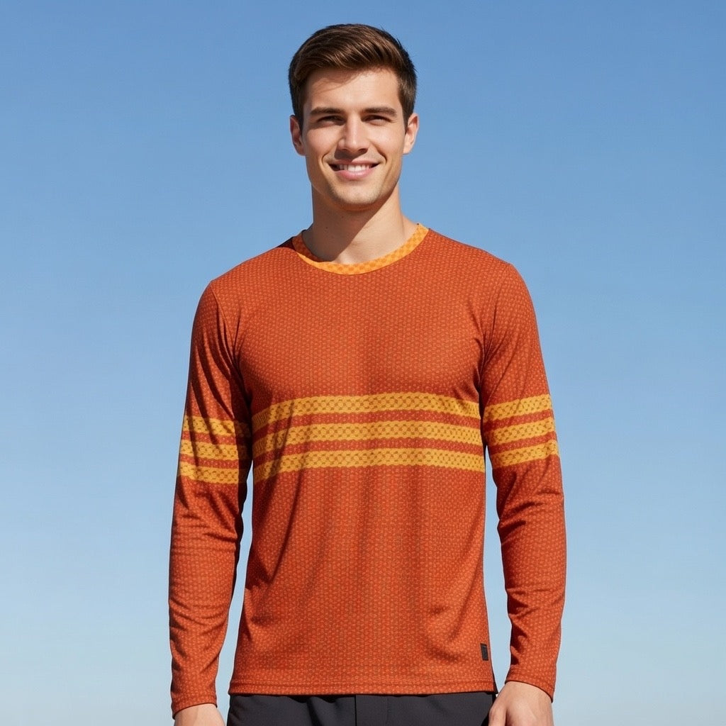 Fabled Fashion Men's Long Sleeve Triple Celtic chain effect AOP Shirt Orange