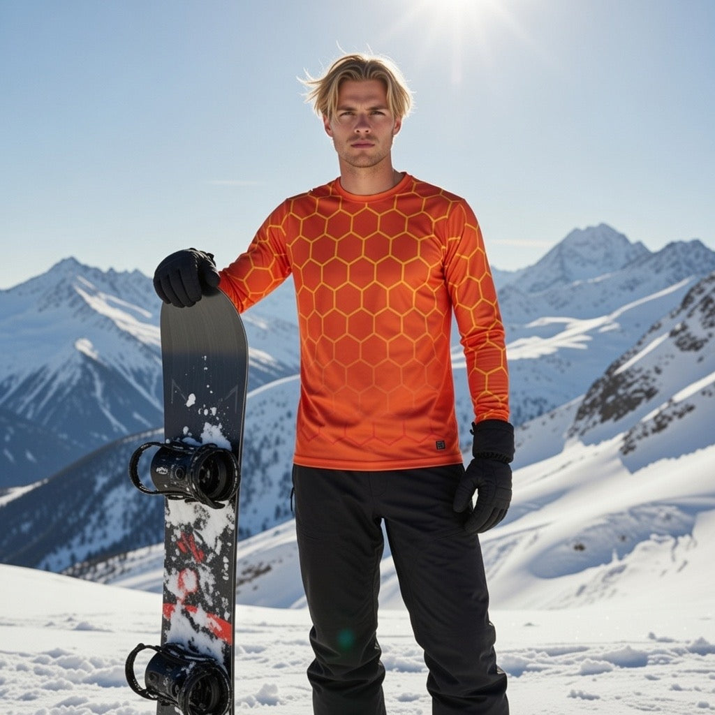 Fabled Fashion Men's Long Sleeve Orange Honeycomb with Celtic chain AOP Shirt
