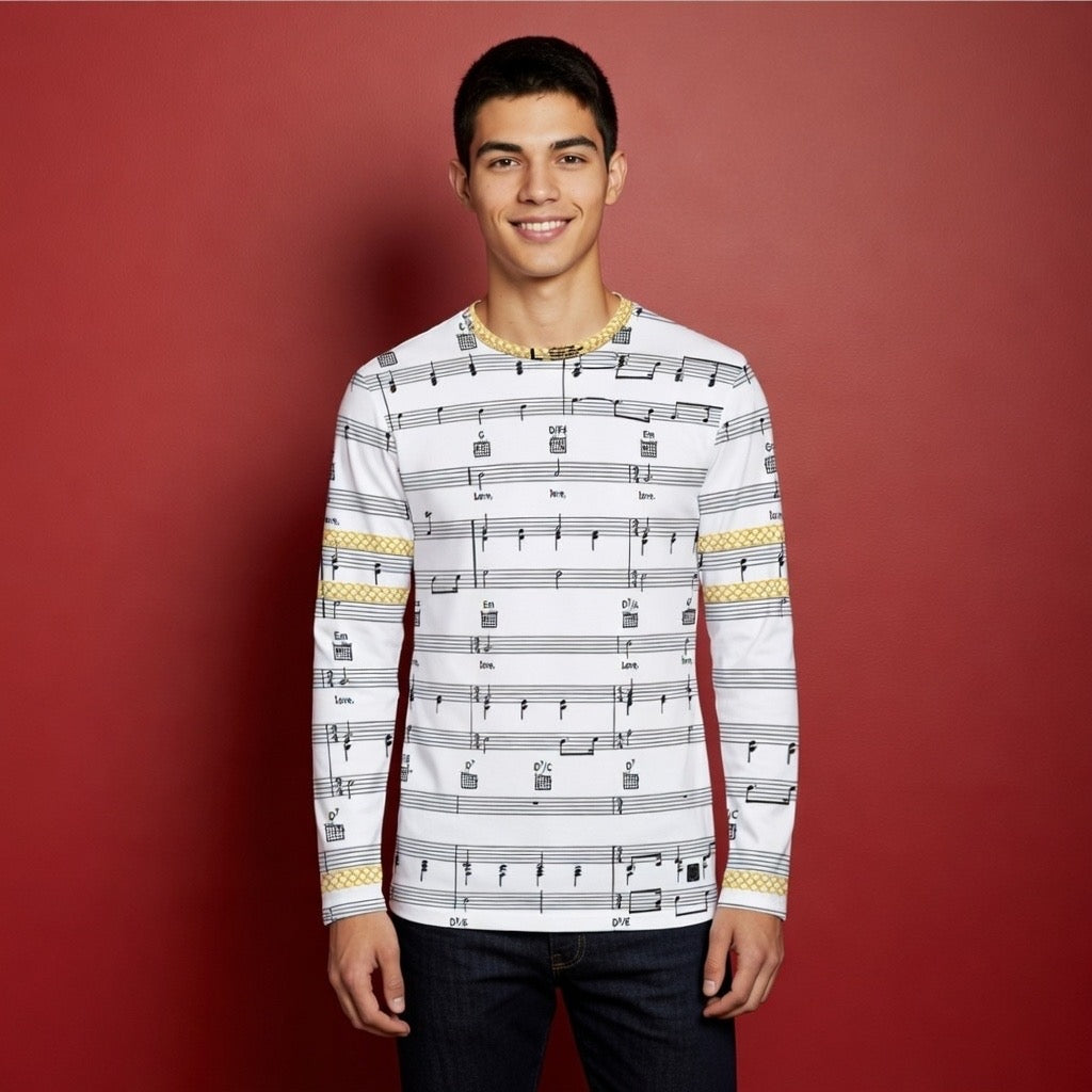 Fabled Fashion Men's Long Sleeve Musical stave / All you need is love Celtic chain effect AOP Shirt