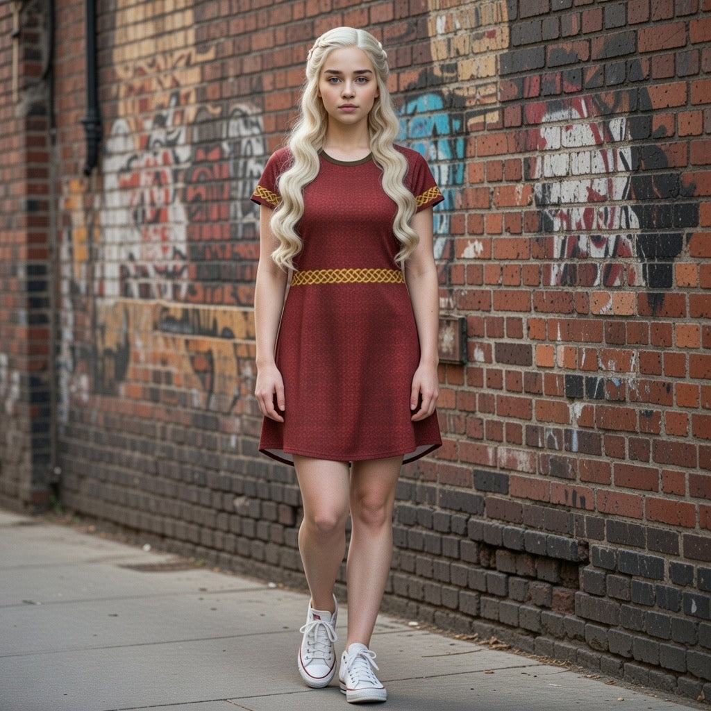 Red Dragon Celtic Band T-Shirt Dress — Fabled Fashion Womens AOP