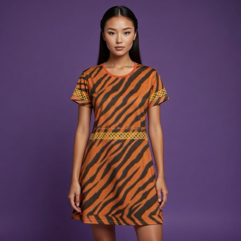Fabled Fashion Tiger Fur effect Celtic Knot Medieval Fashions All Over Print Spring/Summer T-Shirt Dress
