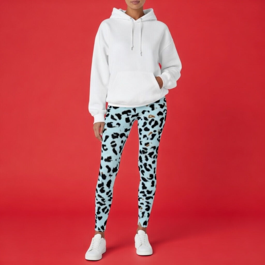 Fabled Fashion Light blue leopard print effect Women's Cut & Sew Casual Leggings (AOP)