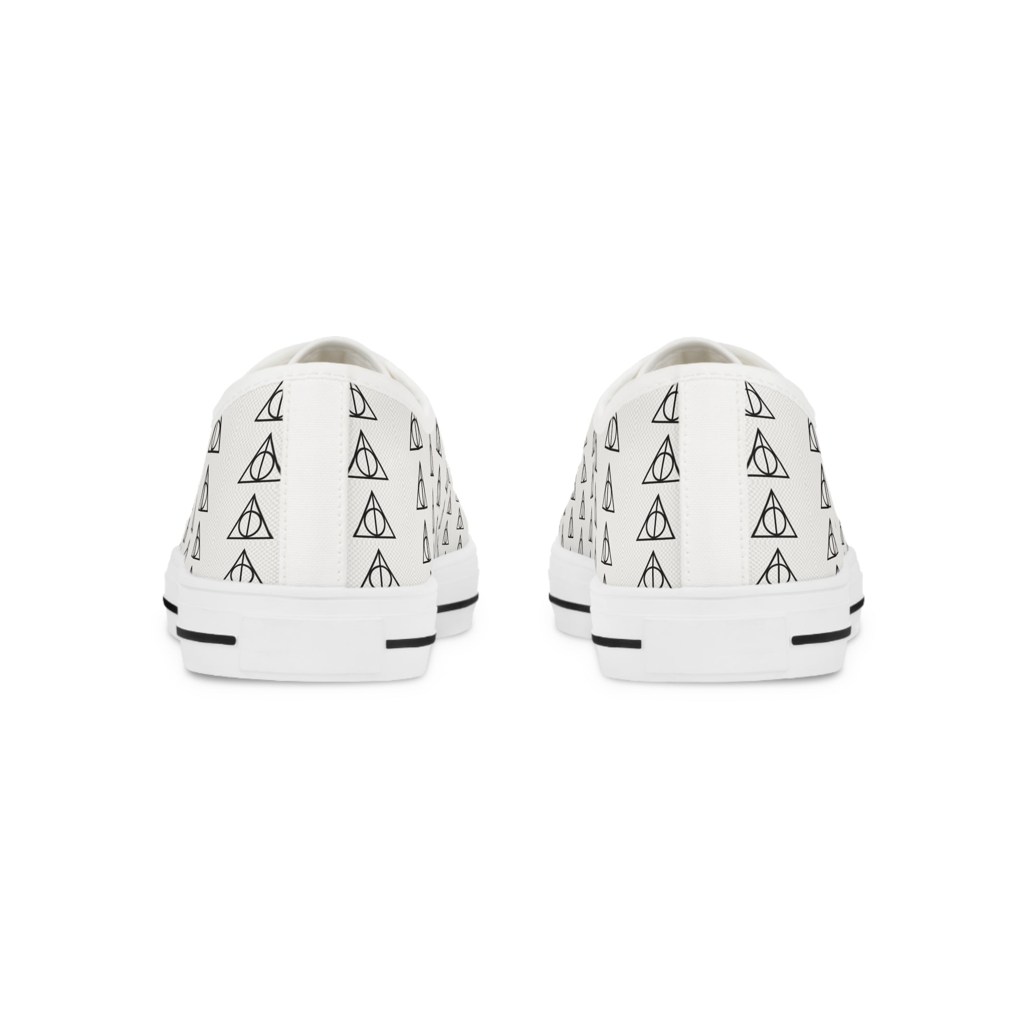 Harry Potter inspired Deathly Hallows logo Men's Low Top Sneakers (White/Black white sole Pink/White Black sole)