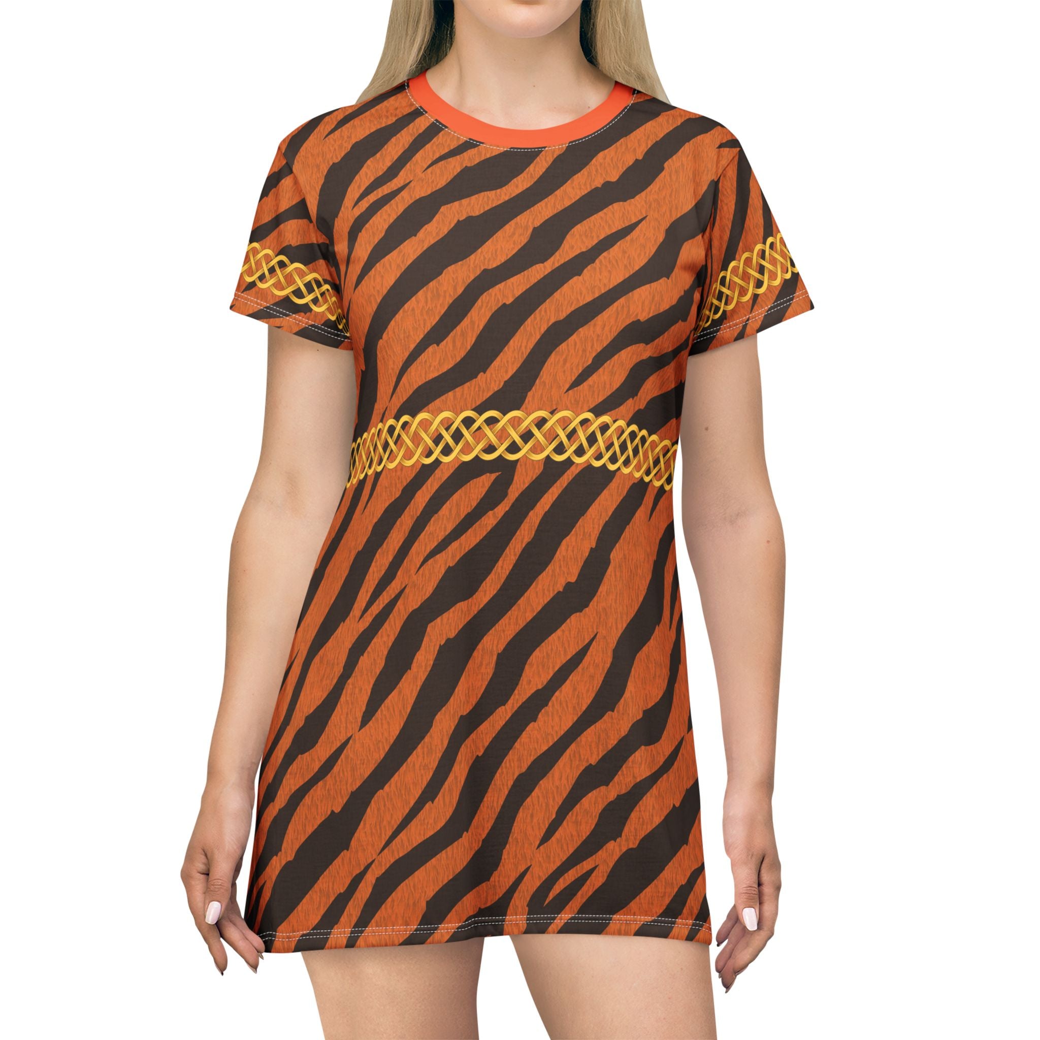 Fabled Fashion Tiger Fur effect Celtic Knot Medieval Fashions All Over Print Spring/Summer T-Shirt Dress