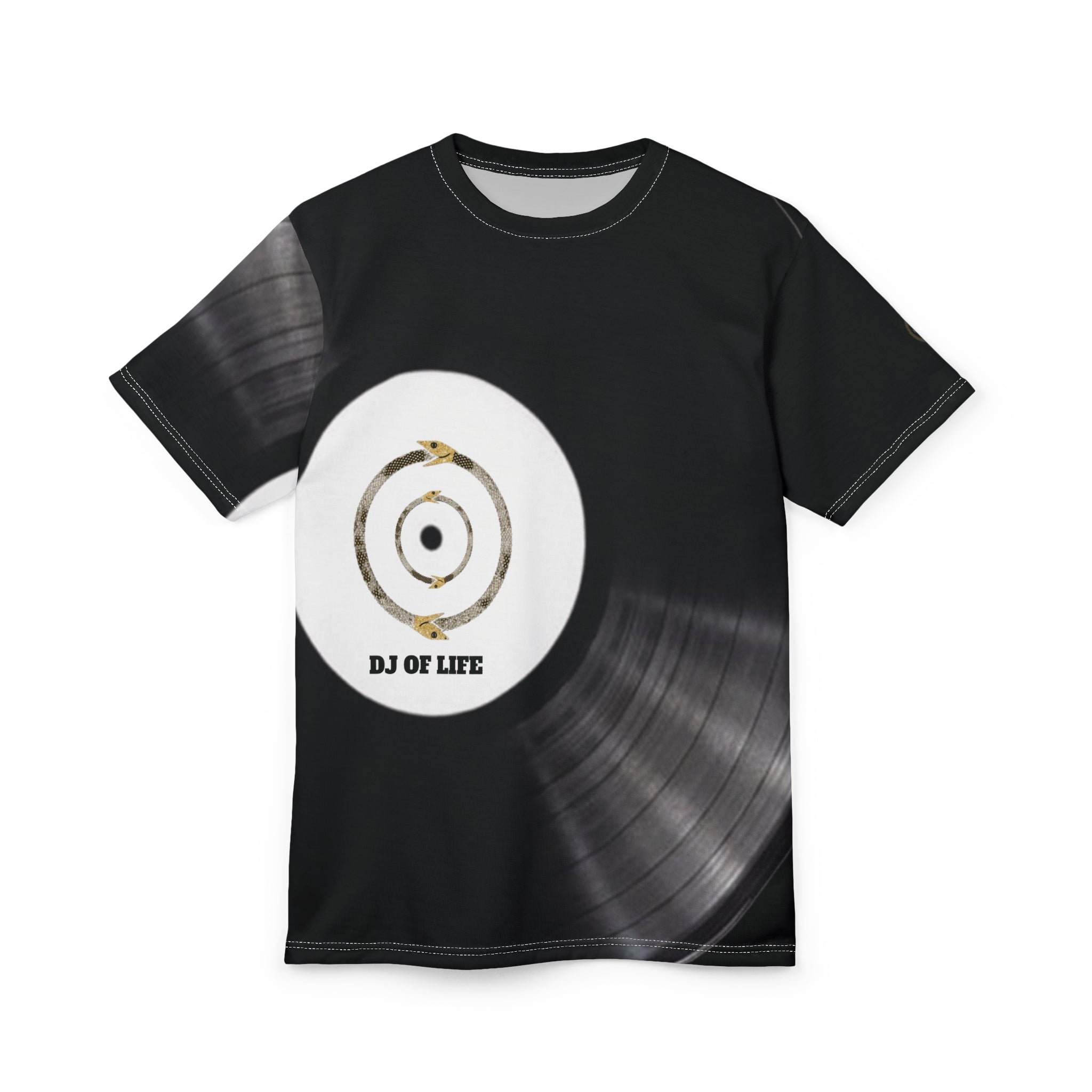 Fabled Fashion Vinyl Record design Unisex Cut & Sew Tee (AOP) Black