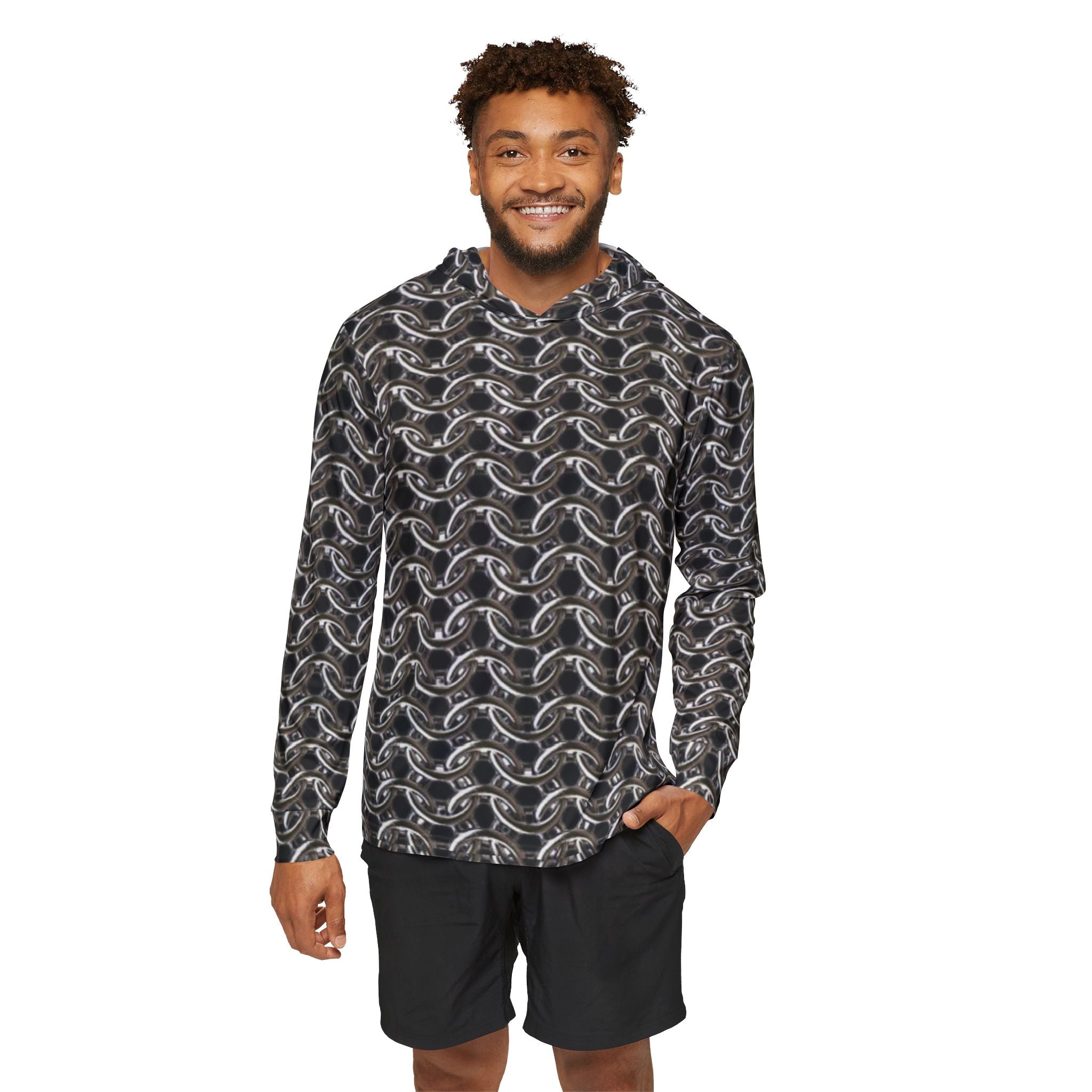 Chainmail Pattern Hoodie — Medieval Armor Print Men's Warmup Hoodie