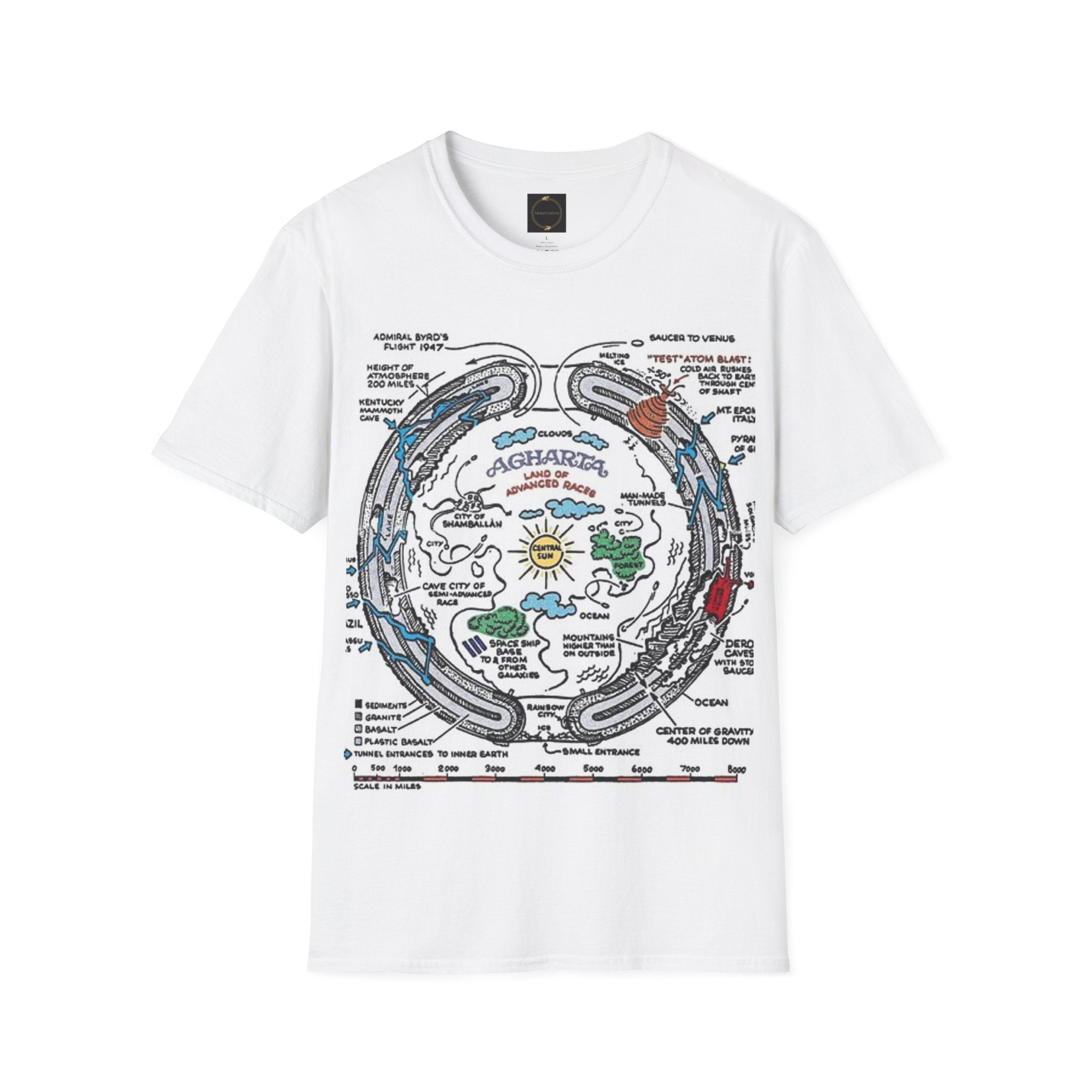 Fabled Fashion Agharta map Hollow Earth Unisex Softstyle T-Shirt