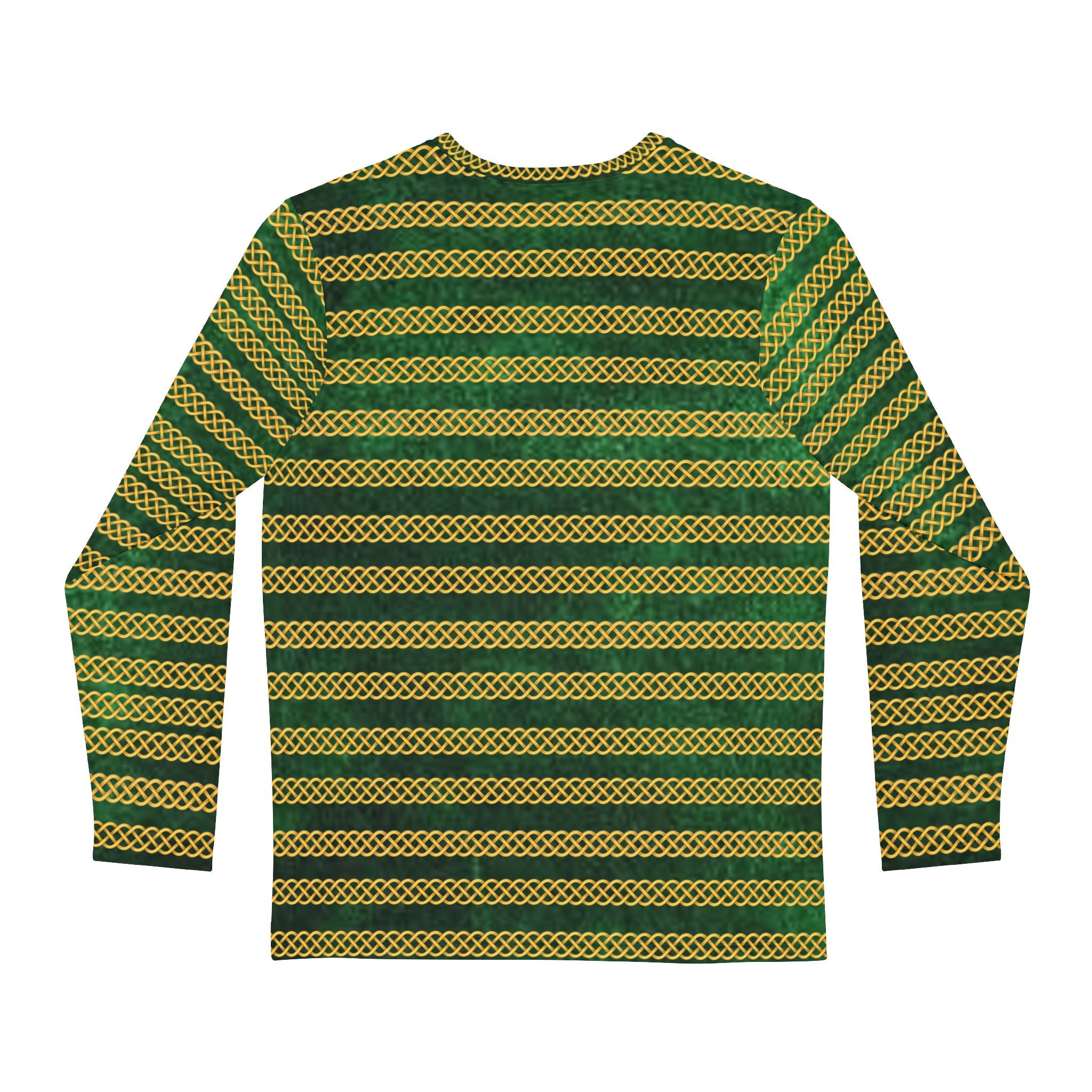 Fabled Fashion Men's Long Sleeve Green Velvet with Celtic chain jacket effect AOP Shirt