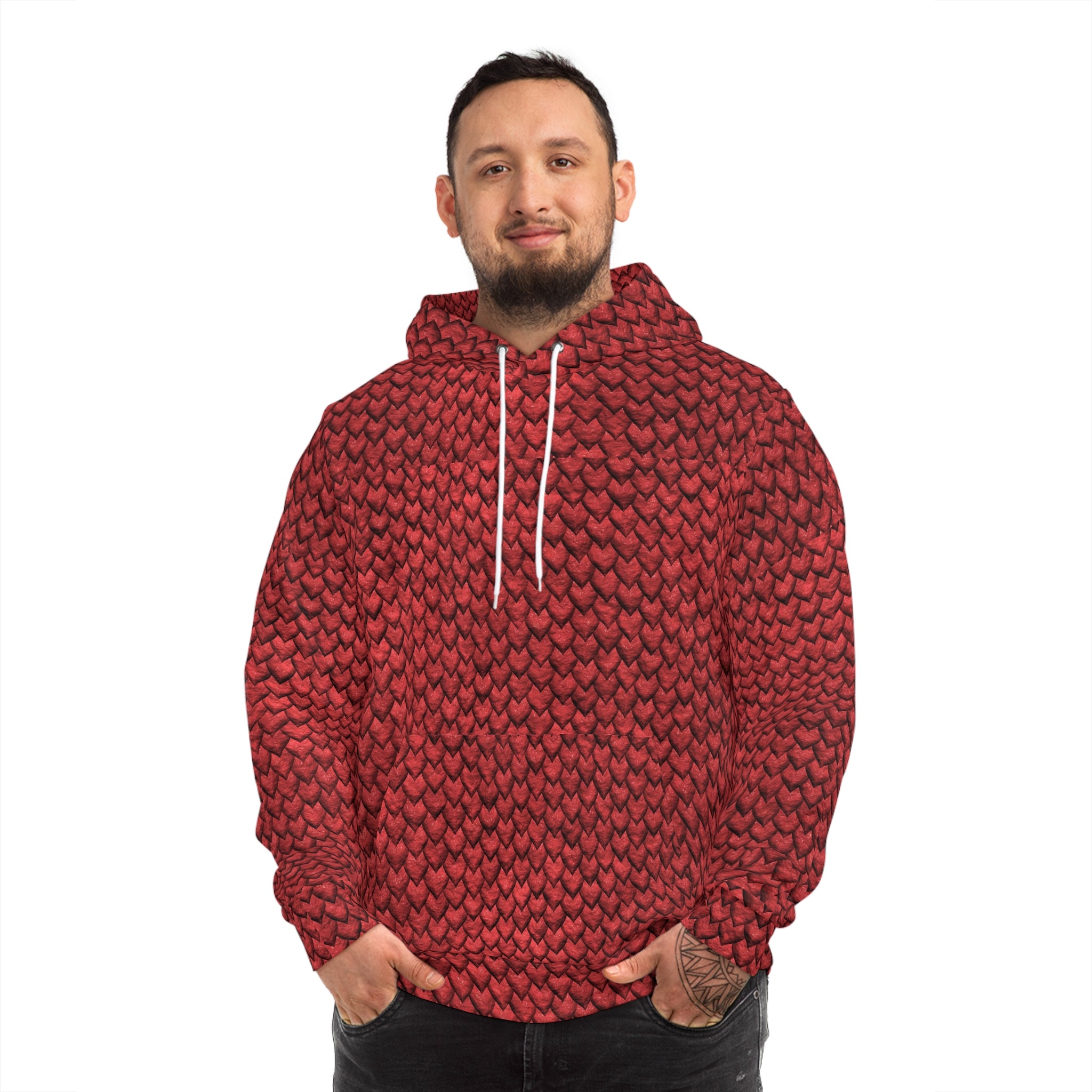 Fabled Fashion Red Dragon skin effect Unisex Hoodie (AOP)