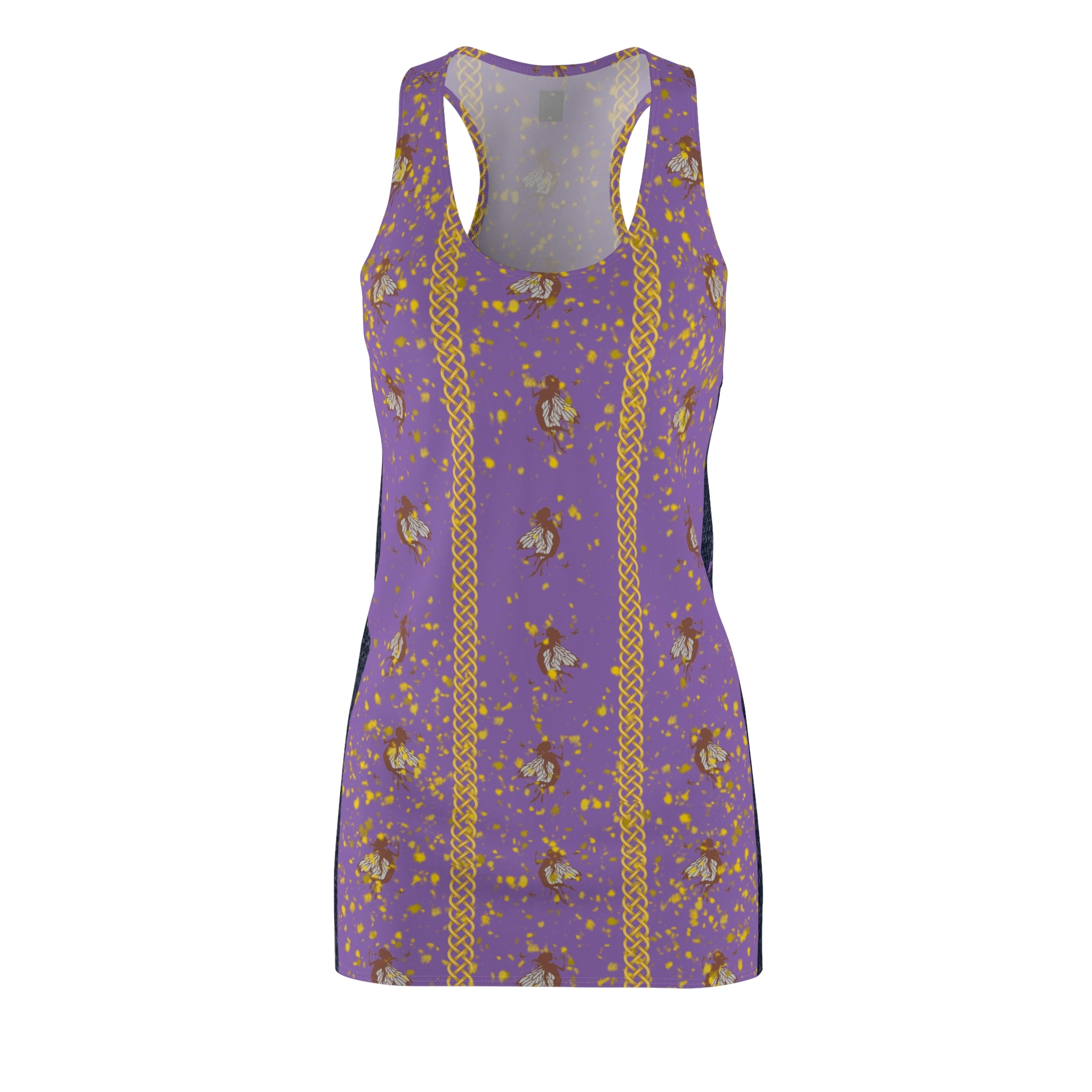 Fabled Fashion fairy pattern denim accent Women's Cut & Sew Racerback Dress (AOP)