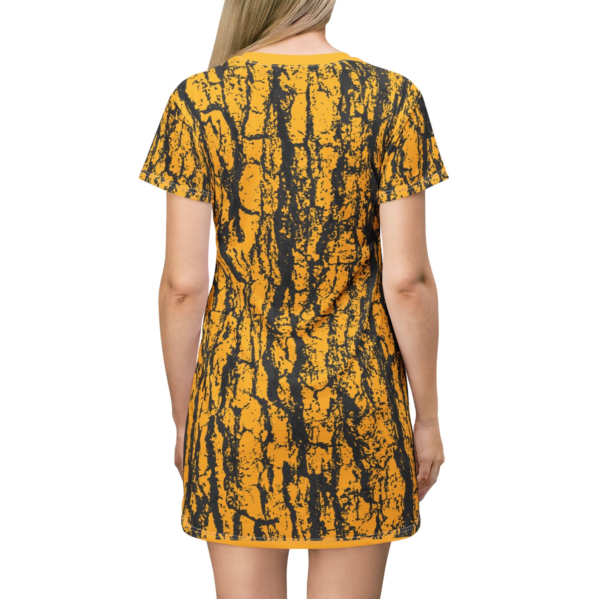 Fabled Fashion Bark effect Yellow All Over Print Spring/Summer T-Shirt Dress