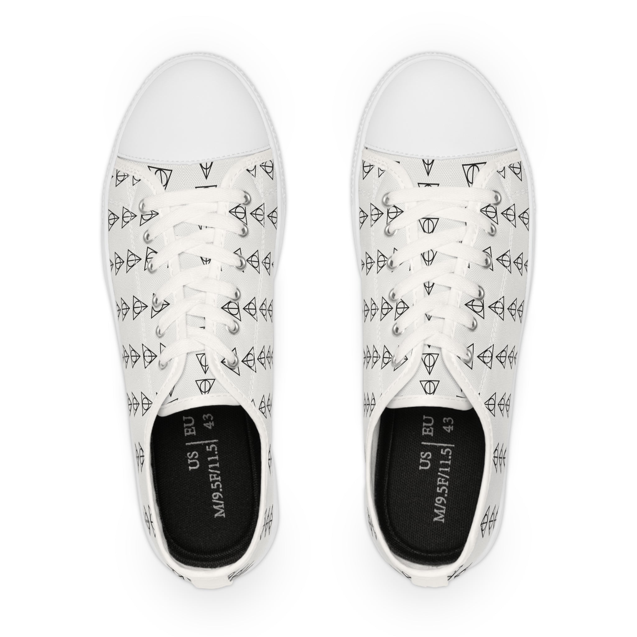 Harry Potter inspired Deathly Hallows logo Men's Low Top Sneakers (White/Black)
