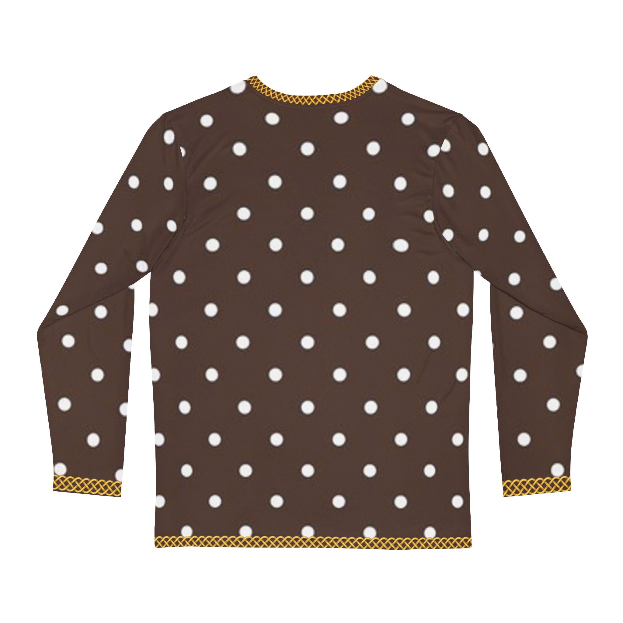 Fabled Fashion Men's Long Sleeve Chocolate Polka Dot Triple Celtic chain effect AOP shirt.