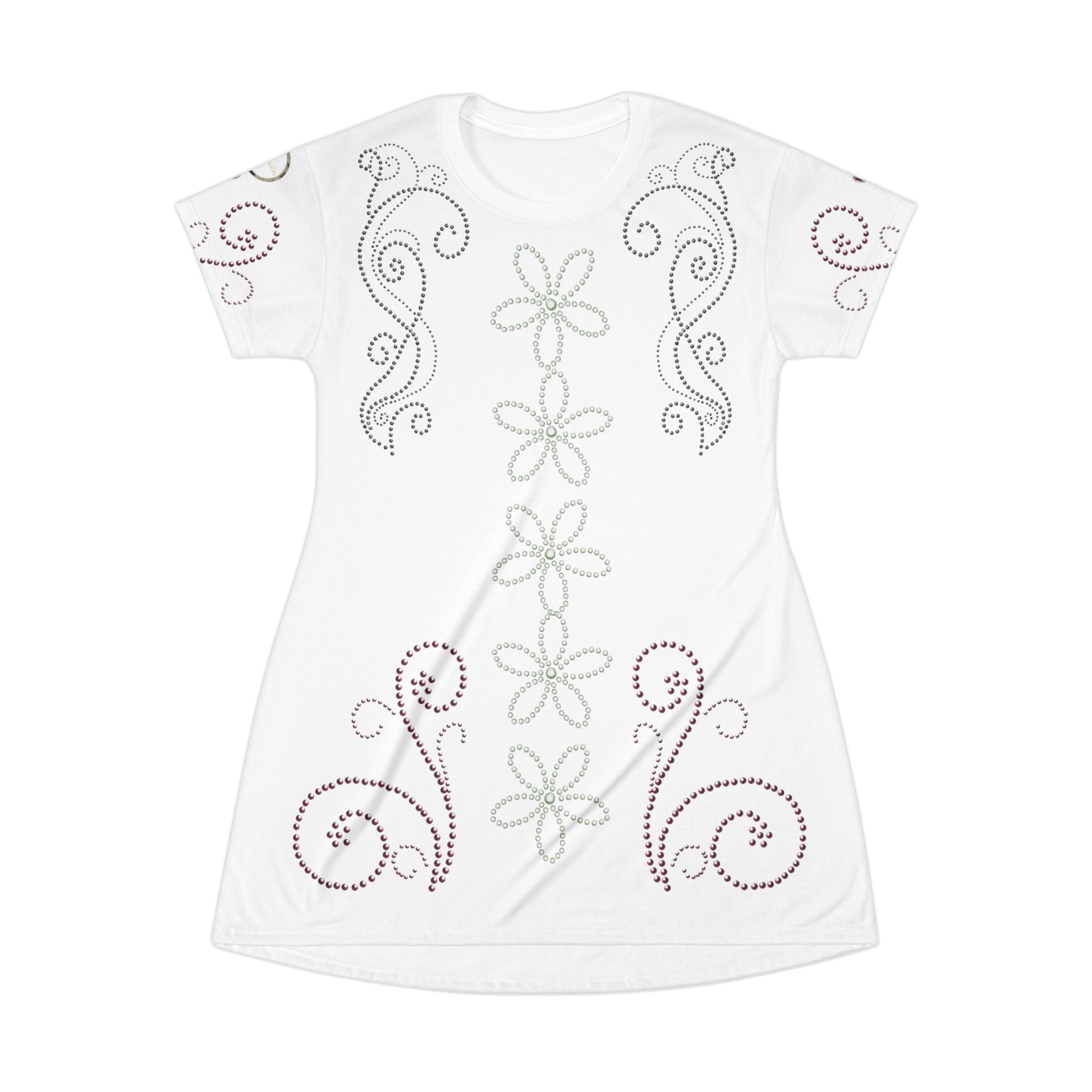 Fabled Fashion Rhinestone All Over Print Spring/Summer T-Shirt Dress