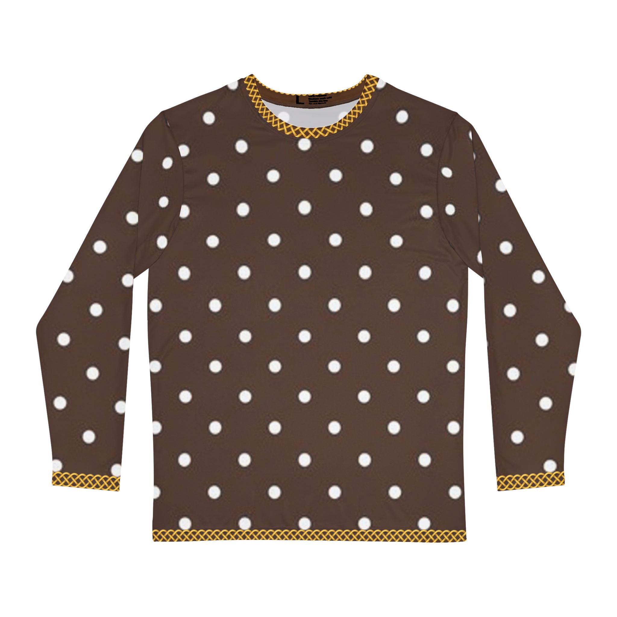 Fabled Fashion Men's Long Sleeve Chocolate Polka Dot Triple Celtic chain effect AOP shirt.