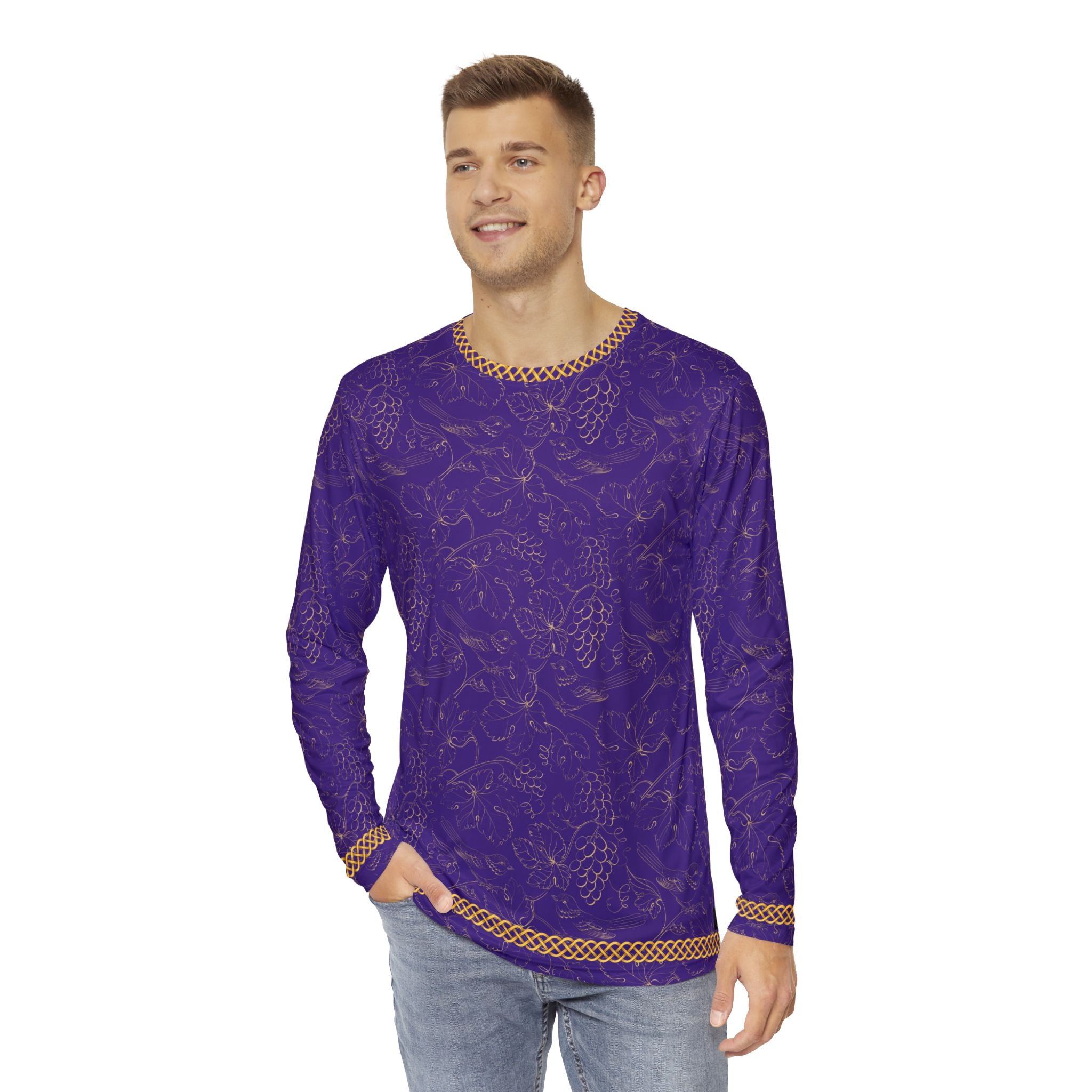 Fabled Fashion Men's Long Sleeve Purple Grapes Celtic Knot style AOP Shirt
