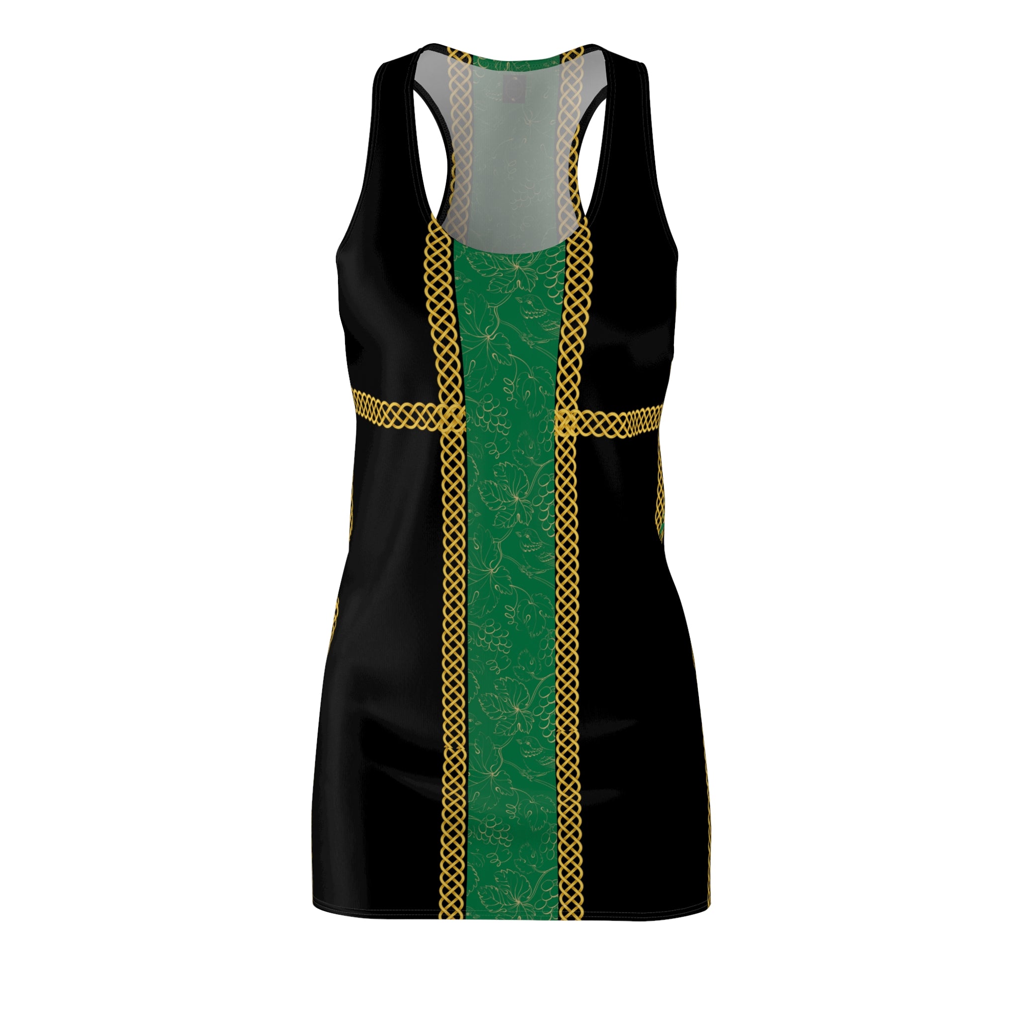 Fabled Fashion Green grape band with Celtic knot effect Black Women's Cut & Sew Racerback Dress (AOP)