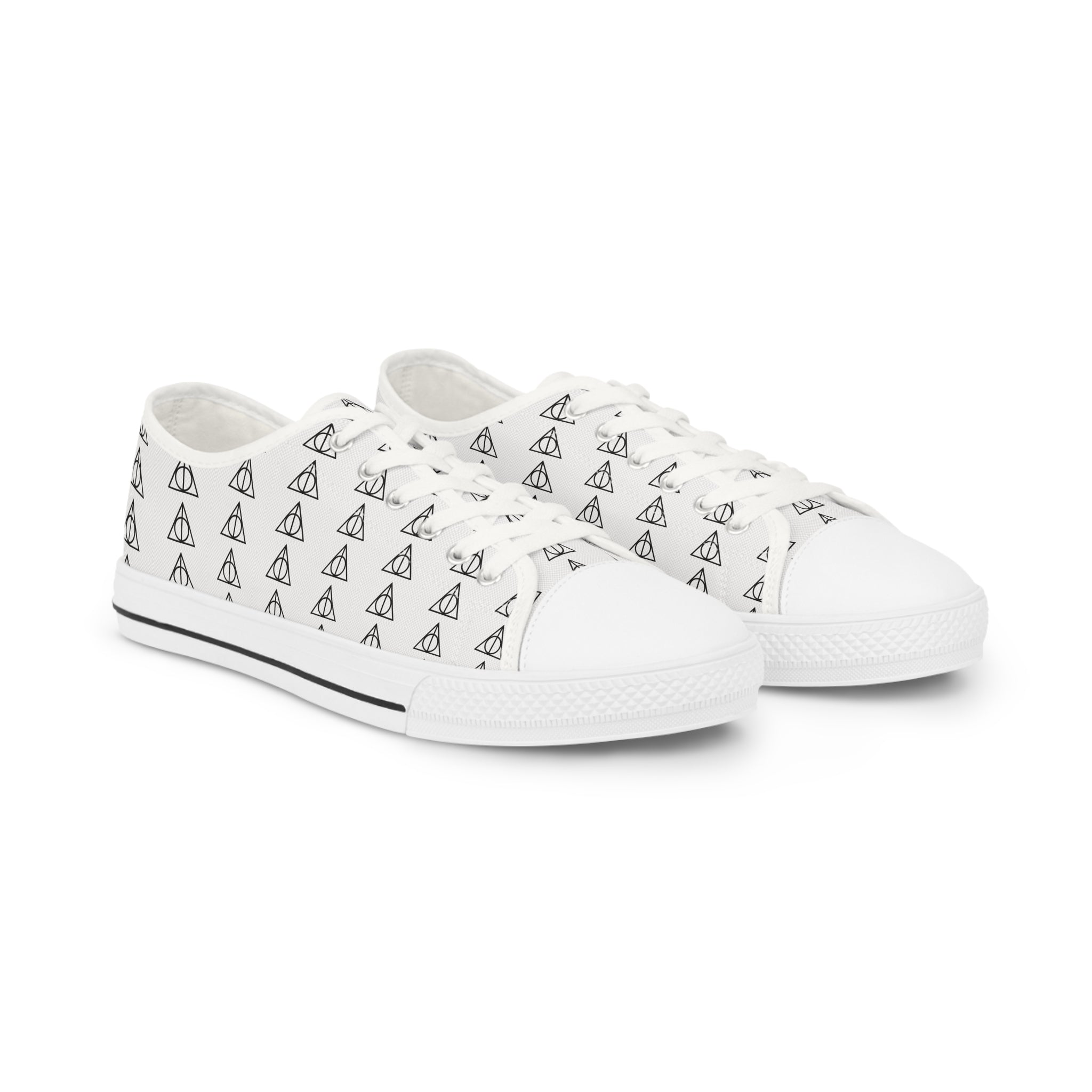 Harry Potter inspired Deathly Hallows logo Men's Low Top Sneakers (White/Black)
