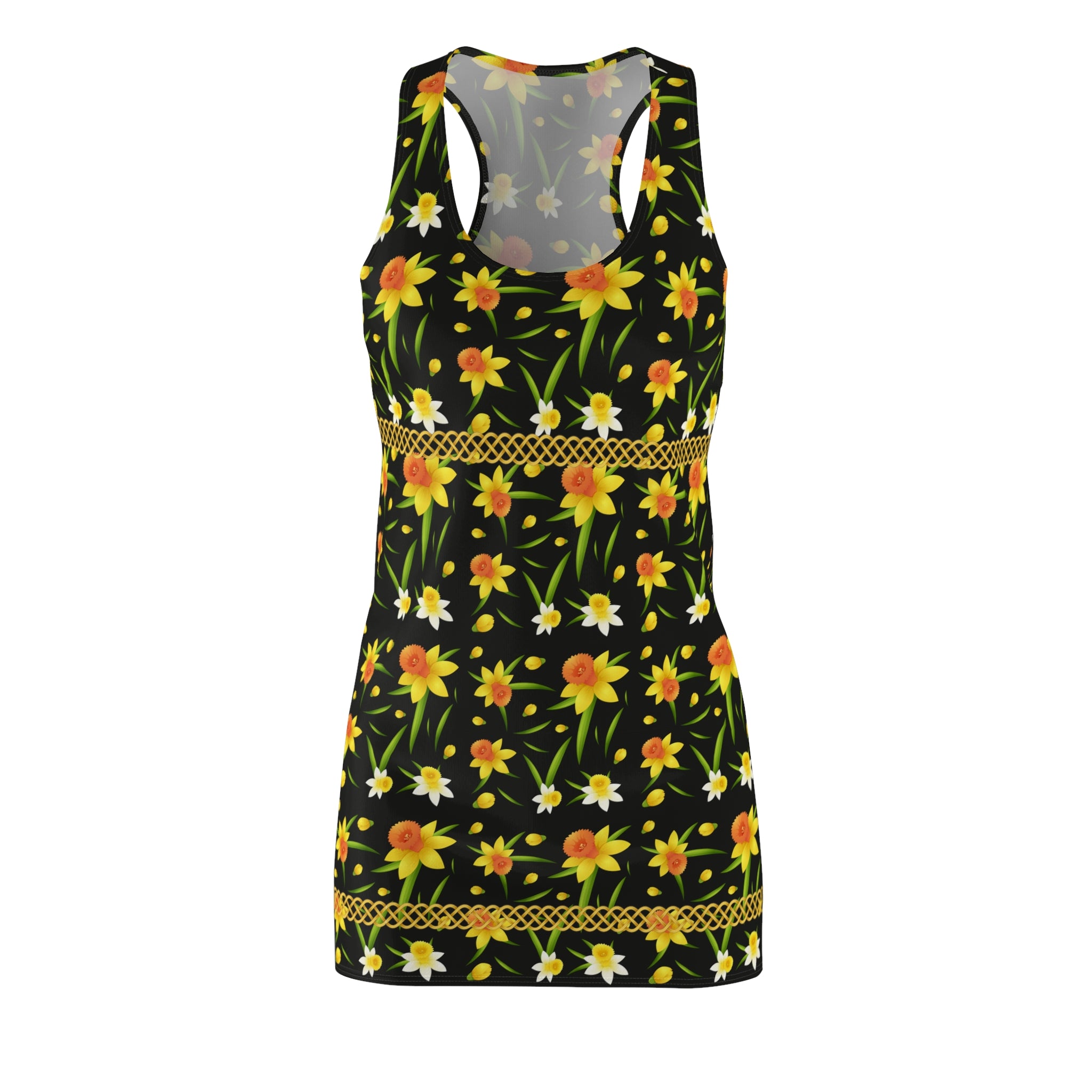 Fabled Fashion Daffodils Celtic Knot effect Women's Cut & Sew Racerback Dress (AOP)