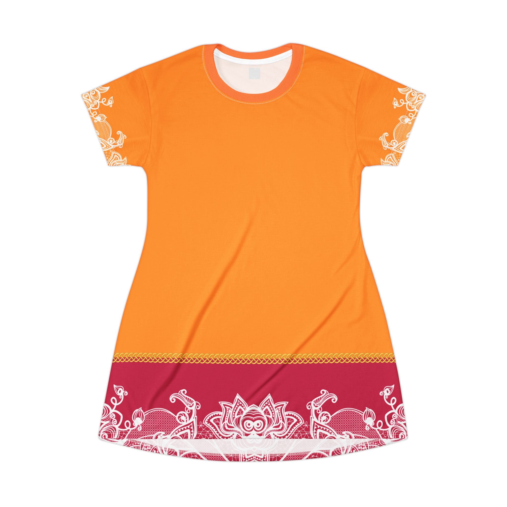 Fabled Fashion Velma Dinkley colour inspired Lace effect with Celtic Knot All Over Print Spring/Summer T-Shirt Dress