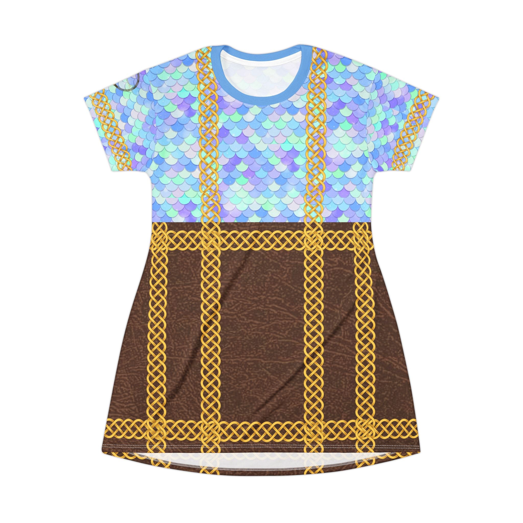 Fabled Fashion Mermaid Tail skin and Leather effect Celtic knot Medieval fashion All Over Print T-Shirt Dress