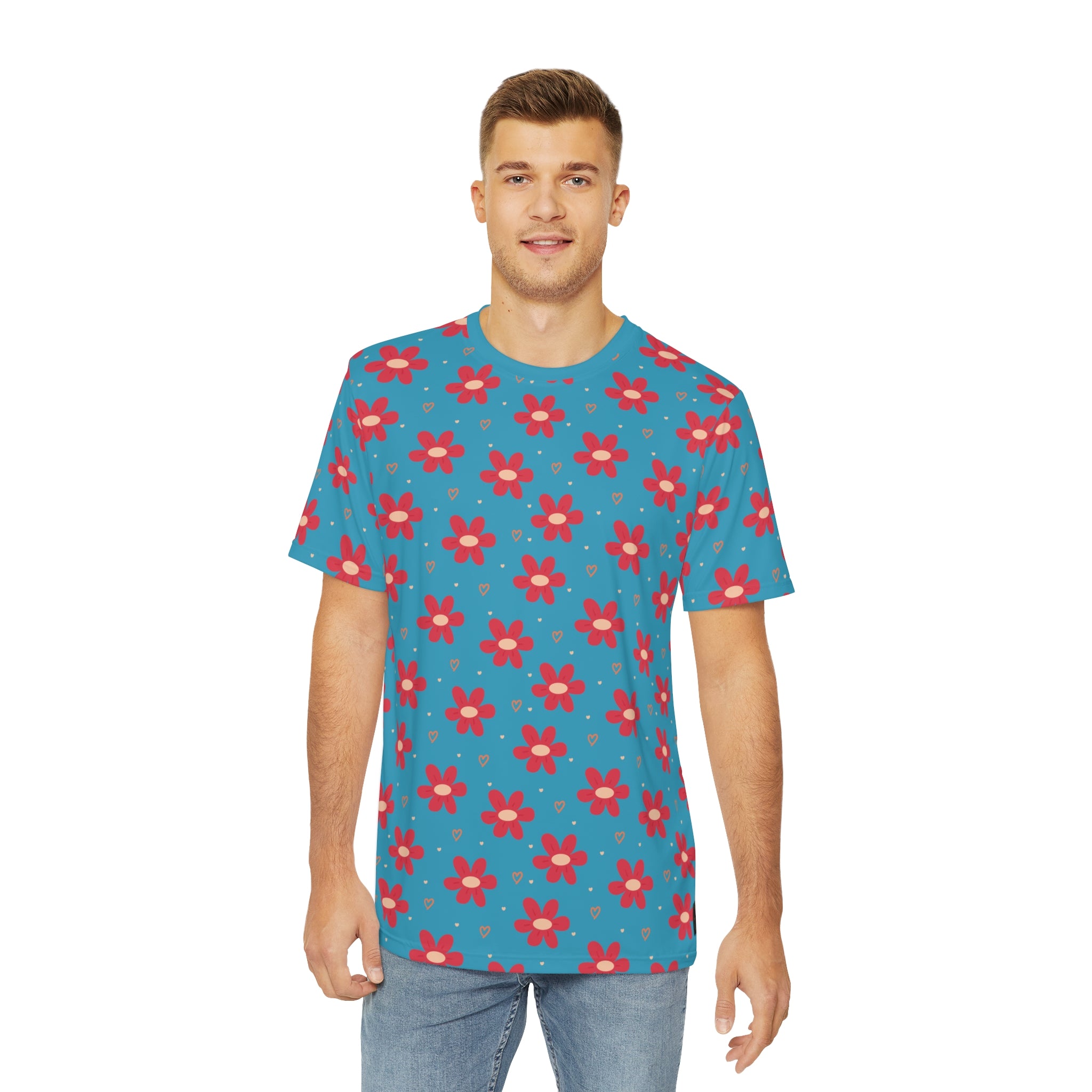 Fabled Fashion Flowerprint series blue/pink Men's Polyester Tee (AOP)