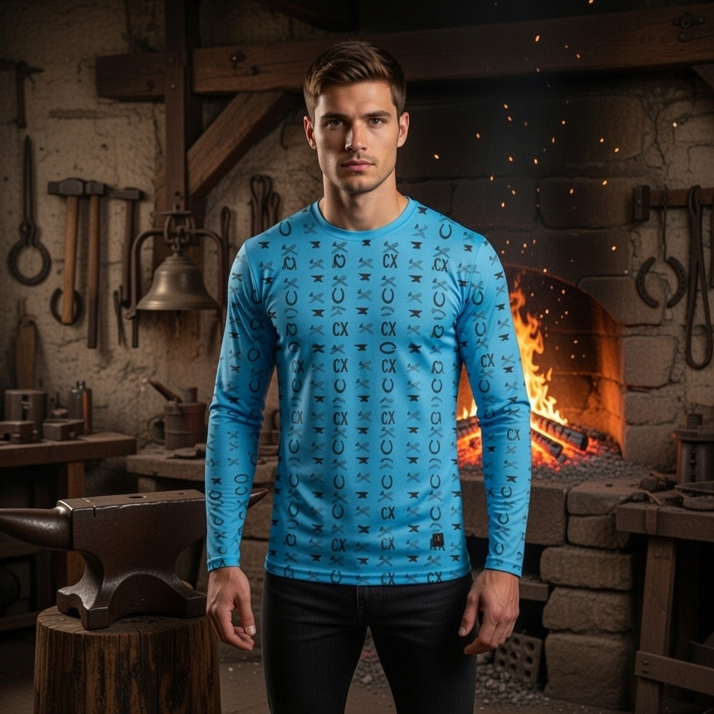 Fabled Fashion Men's Long Sleeve Blacksmith tools pattern AOP Shirt (Hammer/Tongs/Anvil/Horseshoe)