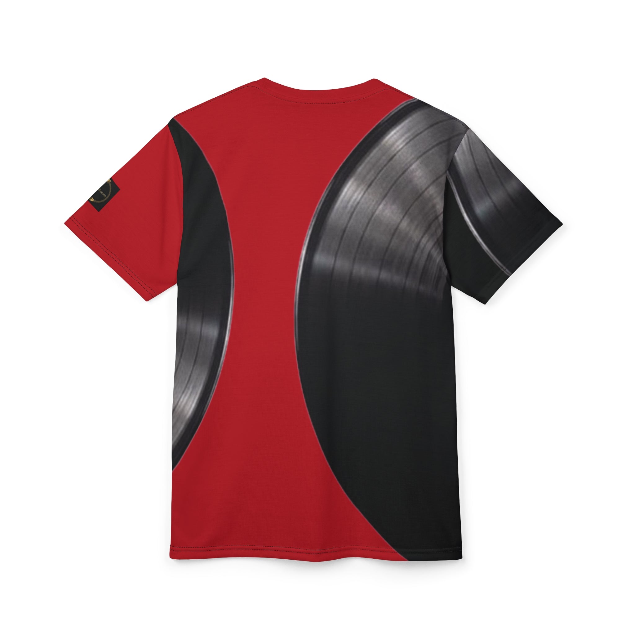 Fabled Fashion Vinyl Record design Unisex Cut & Sew Tee (AOP) Red