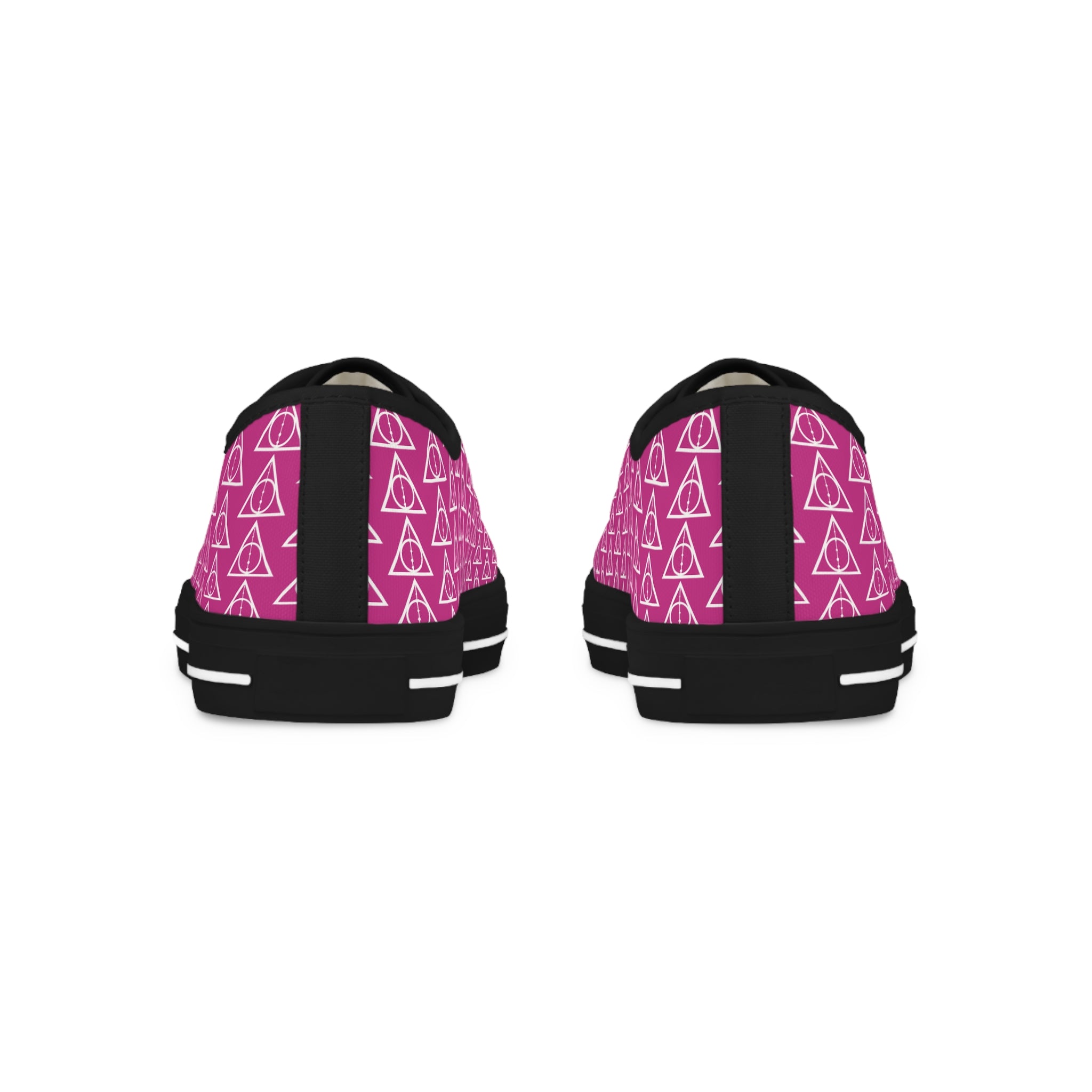 Harry Potter inspired Deathly Hallows logo Men's Low Top Sneakers (White/Black white sole Pink/White Black sole)