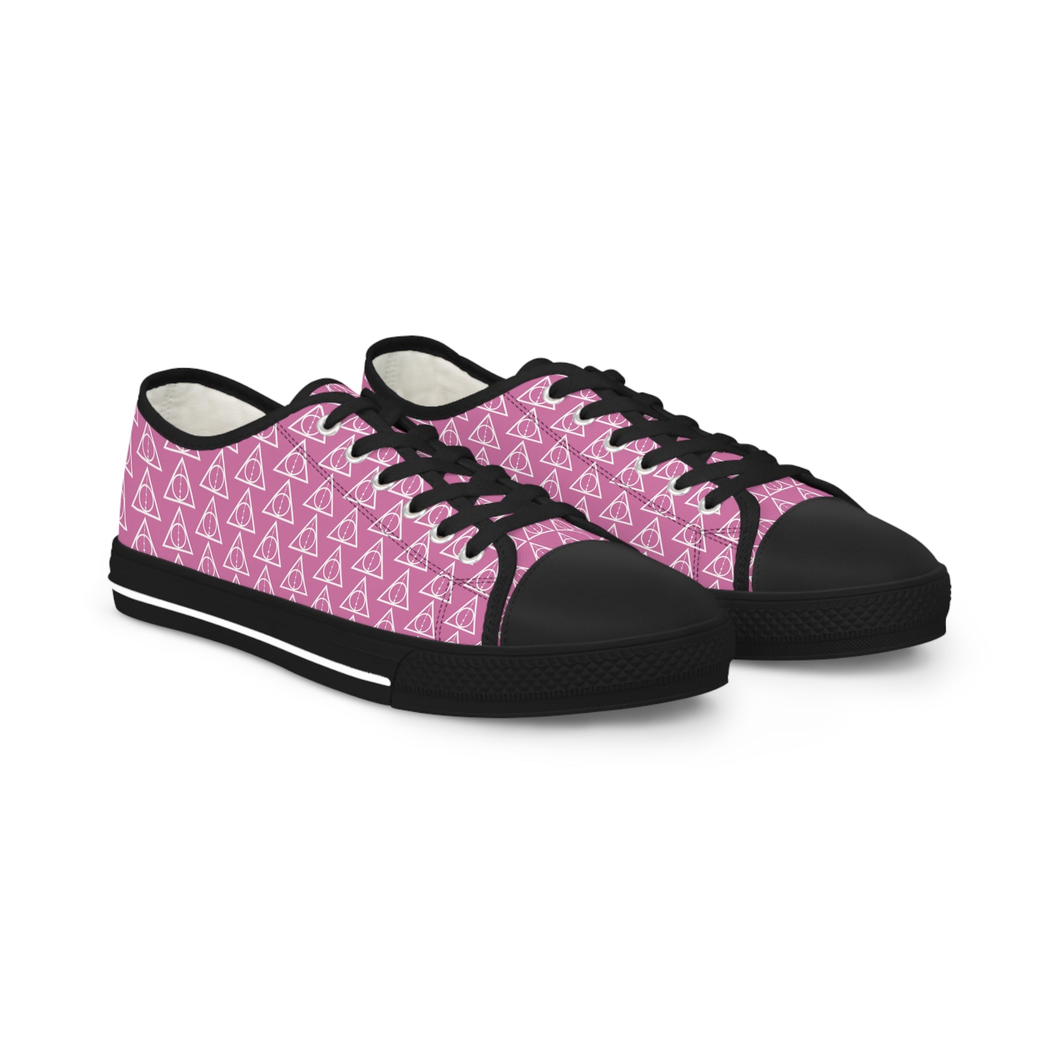 Harry Potter inspired Deathly Hallows logo Men's Low Top Sneakers Light Pink