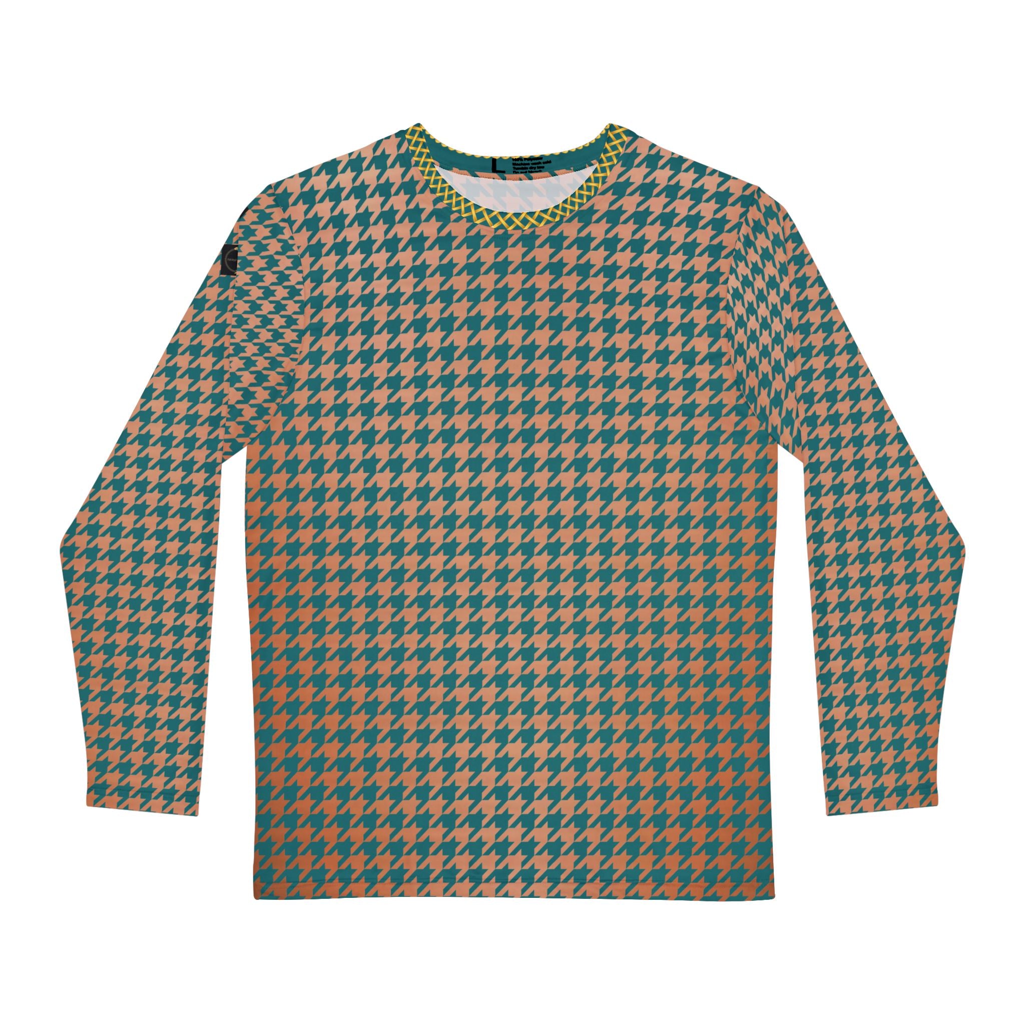 Fabled Fashion Men's Long Sleeve Verdigris and Copper Houndstooth pattern AOP Shirt