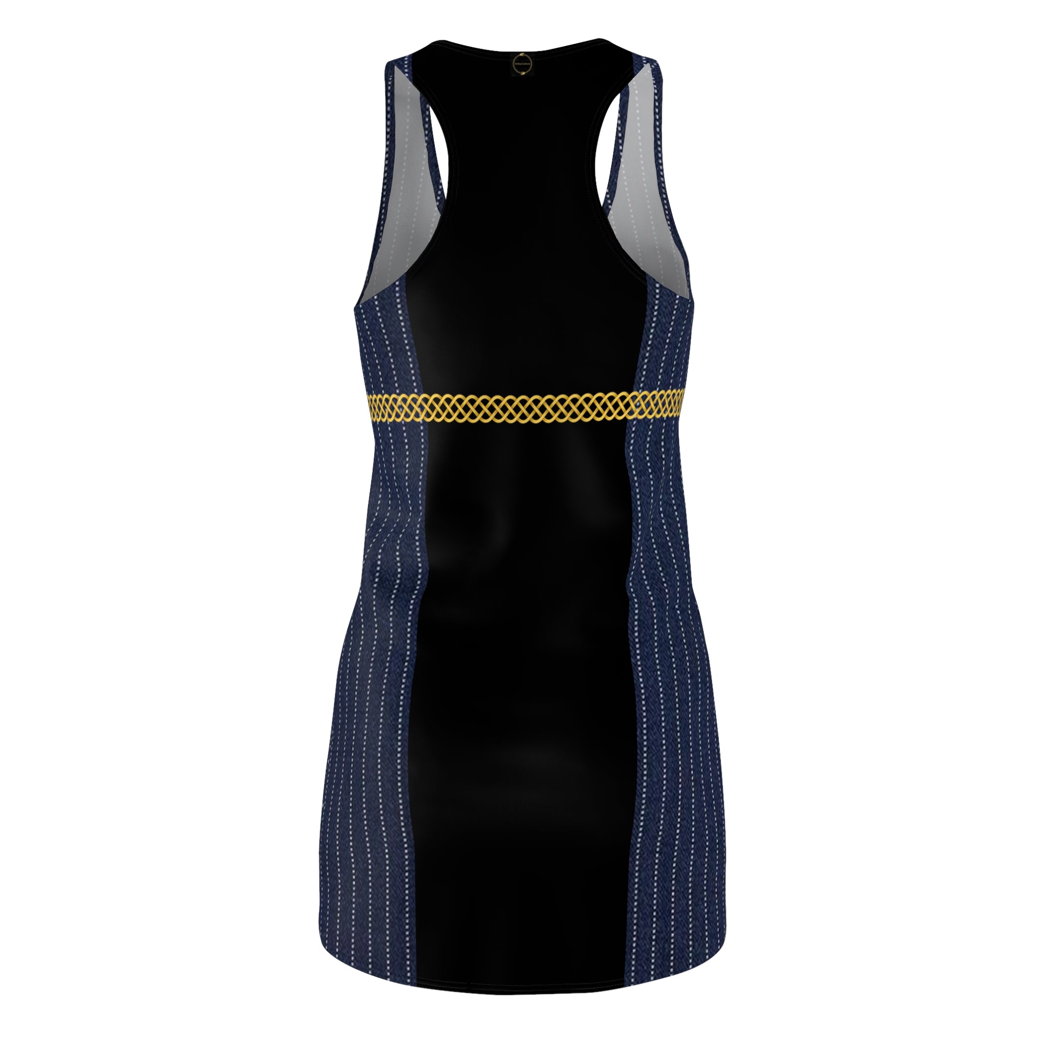 Fabled Fashion Navy Pinstripe Celtic Knot effect Women's Cut & Sew Racerback Dress (AOP)