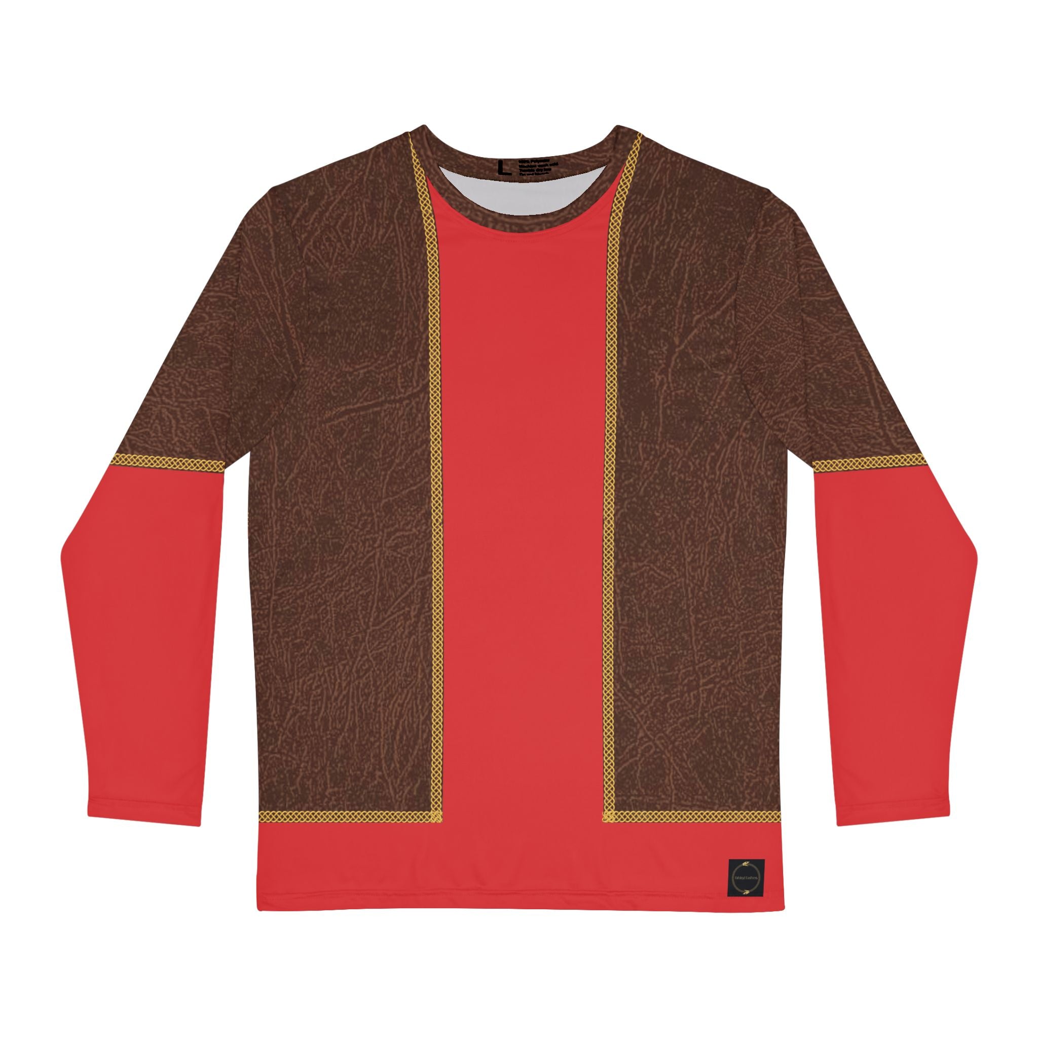 Fabled Fashion Men's Long Sleeve Madder Red and Faux Leather effect AOP Shirt