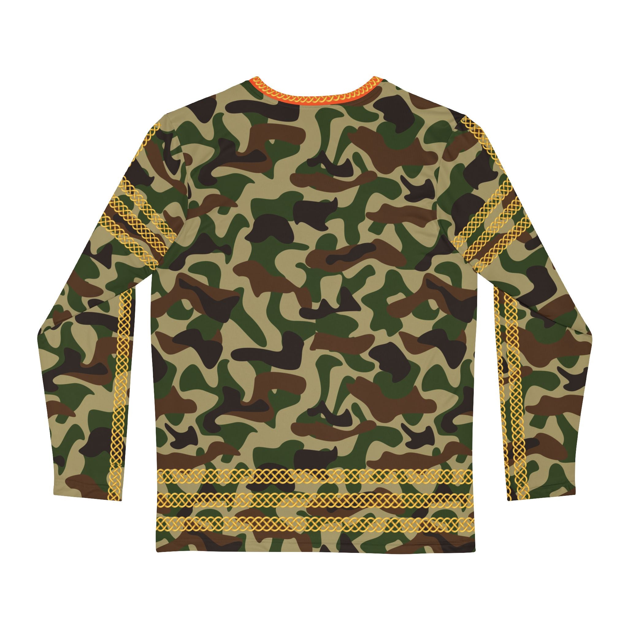 Fabled Fashion Men's Long Sleeve Green/Brown Camo effect triple Celtic chain AOP Shirt