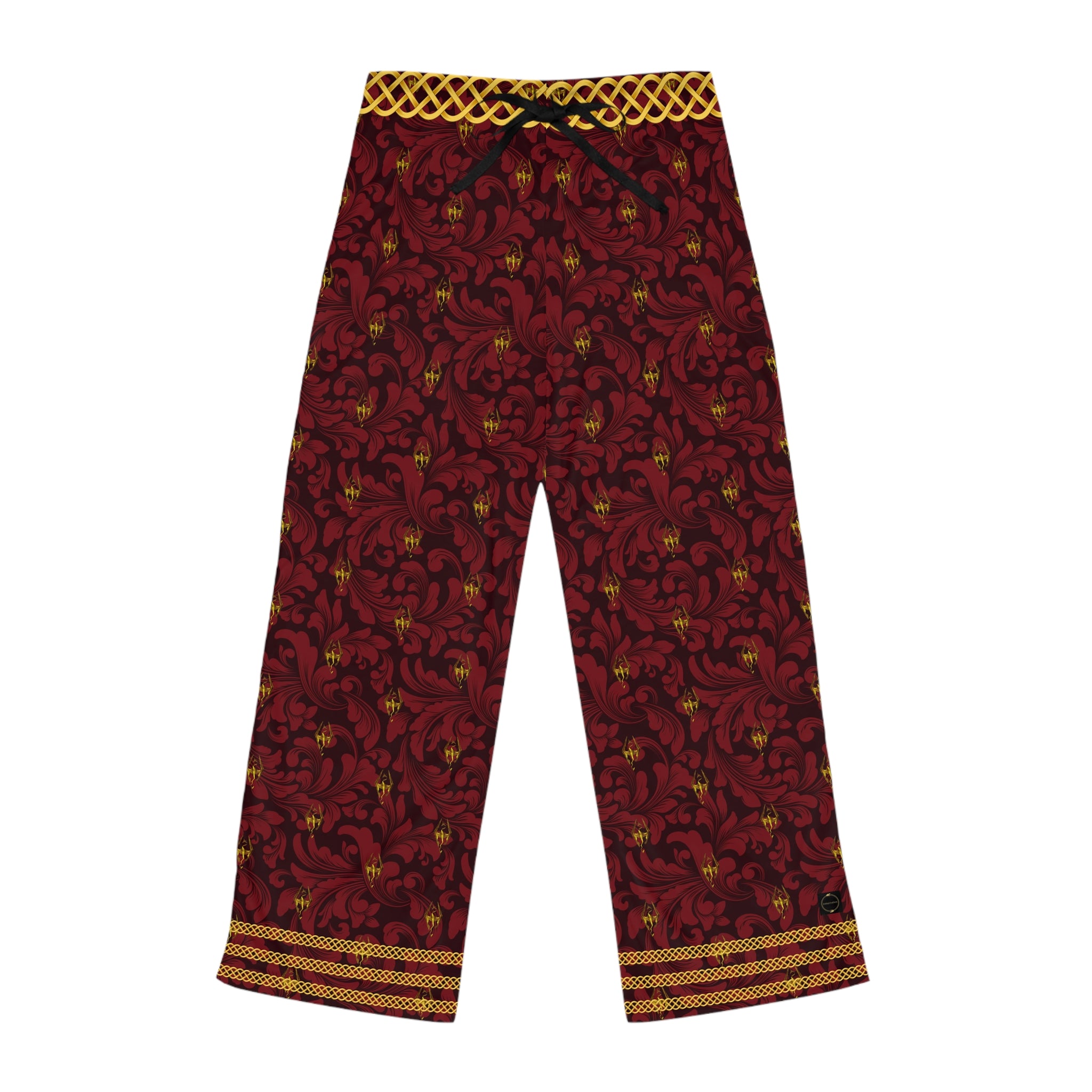 Fabled Fashion Limited edition Red Damask/Gold Celtic knot Women's Pajama Pants (AOP) Pants of Relaxation