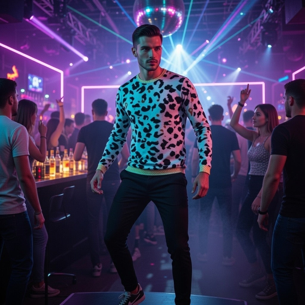 Fabled Fashion Men's Long Sleeve Light blue Leopard print with celtic chain effect AOP Shirt