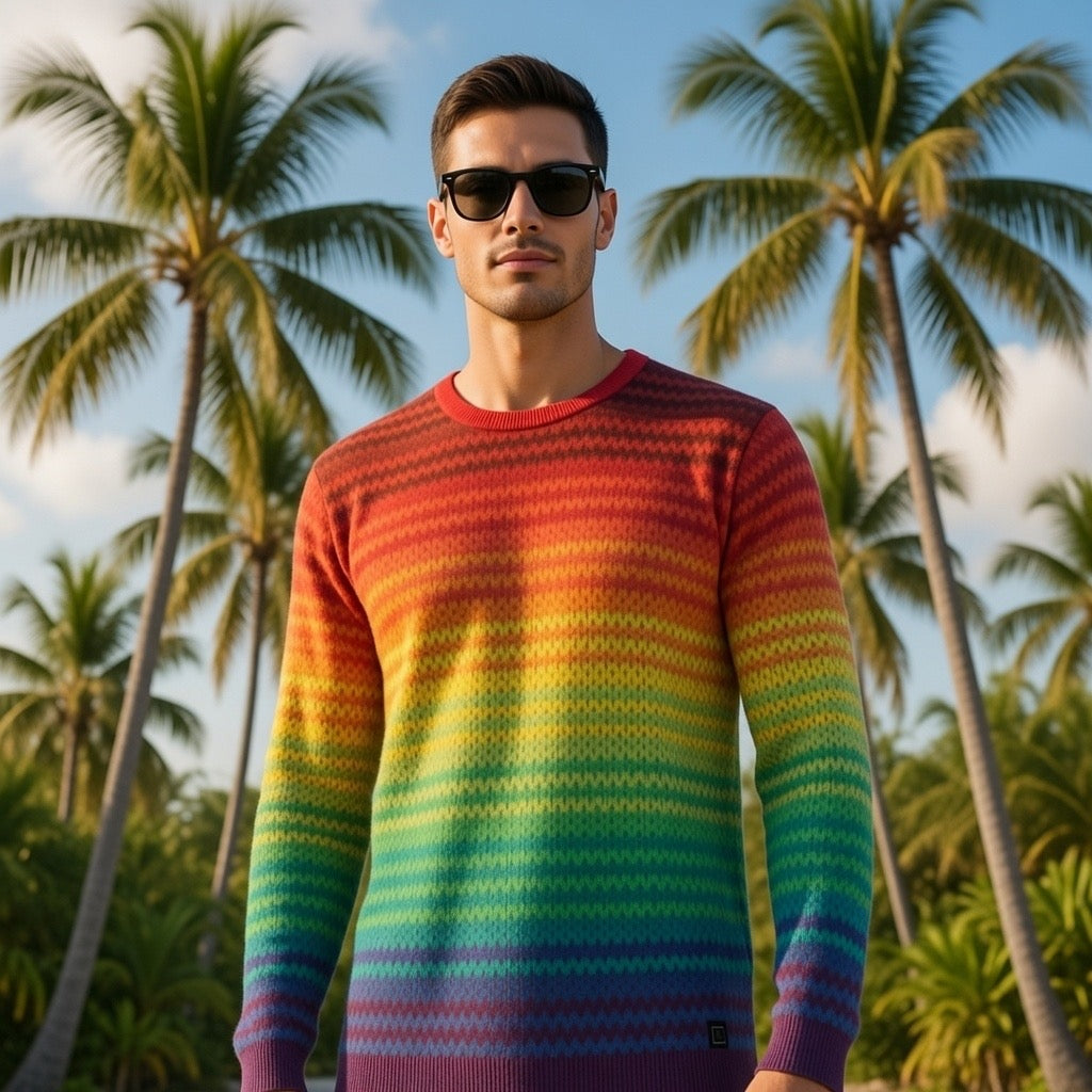 Fabled Fashion Men's Long Sleeve Mexican Poncho Print Celtic Collar AOP Shirt