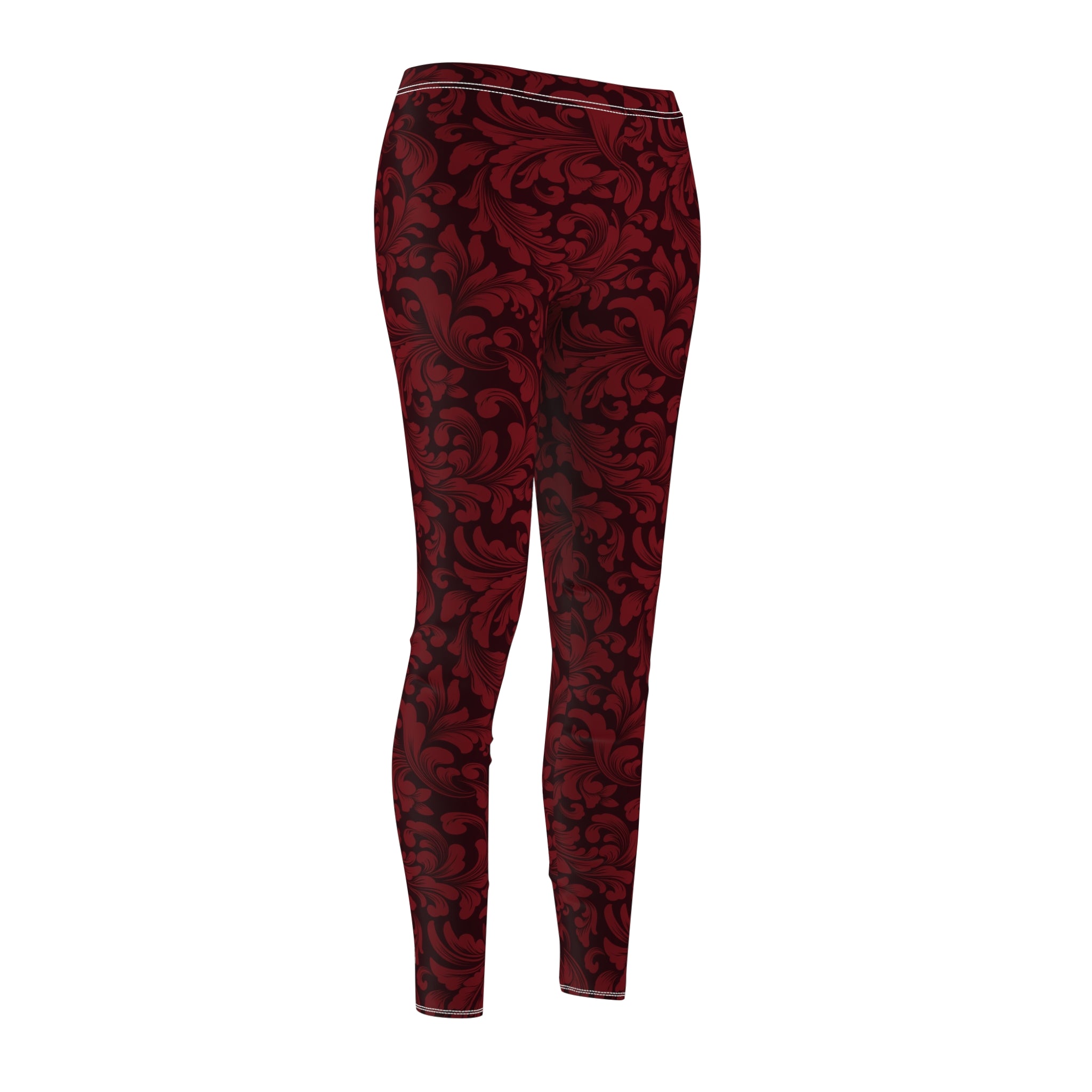 Fabled Fashion Red /Black damask pattern Women's Cut & Sew Casual Leggings (AOP)
