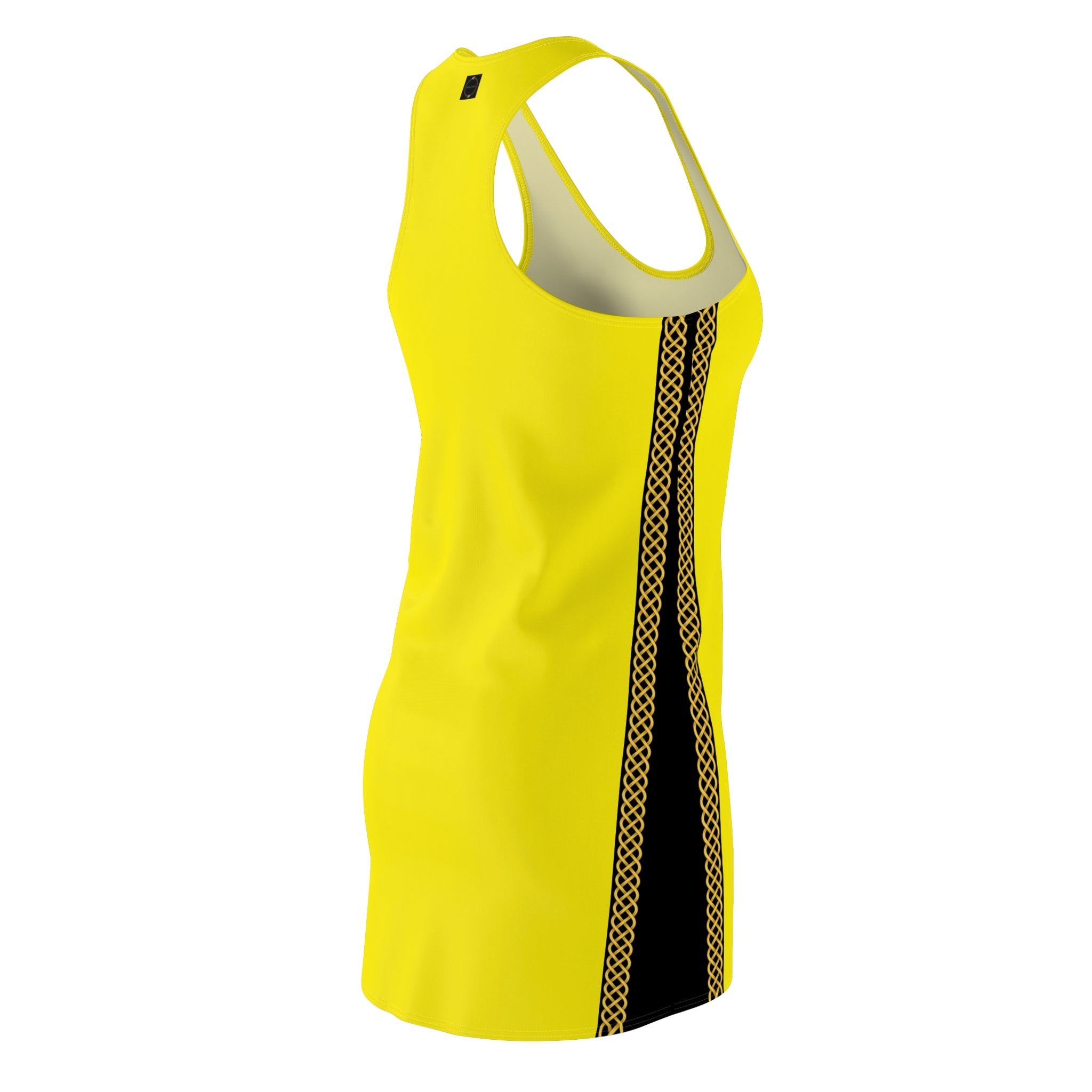 Fabled Fashion Yellow 'Kill Bill' inspired with Celtic Knot effect Women's Cut & Sew Racerback Dress (AOP)