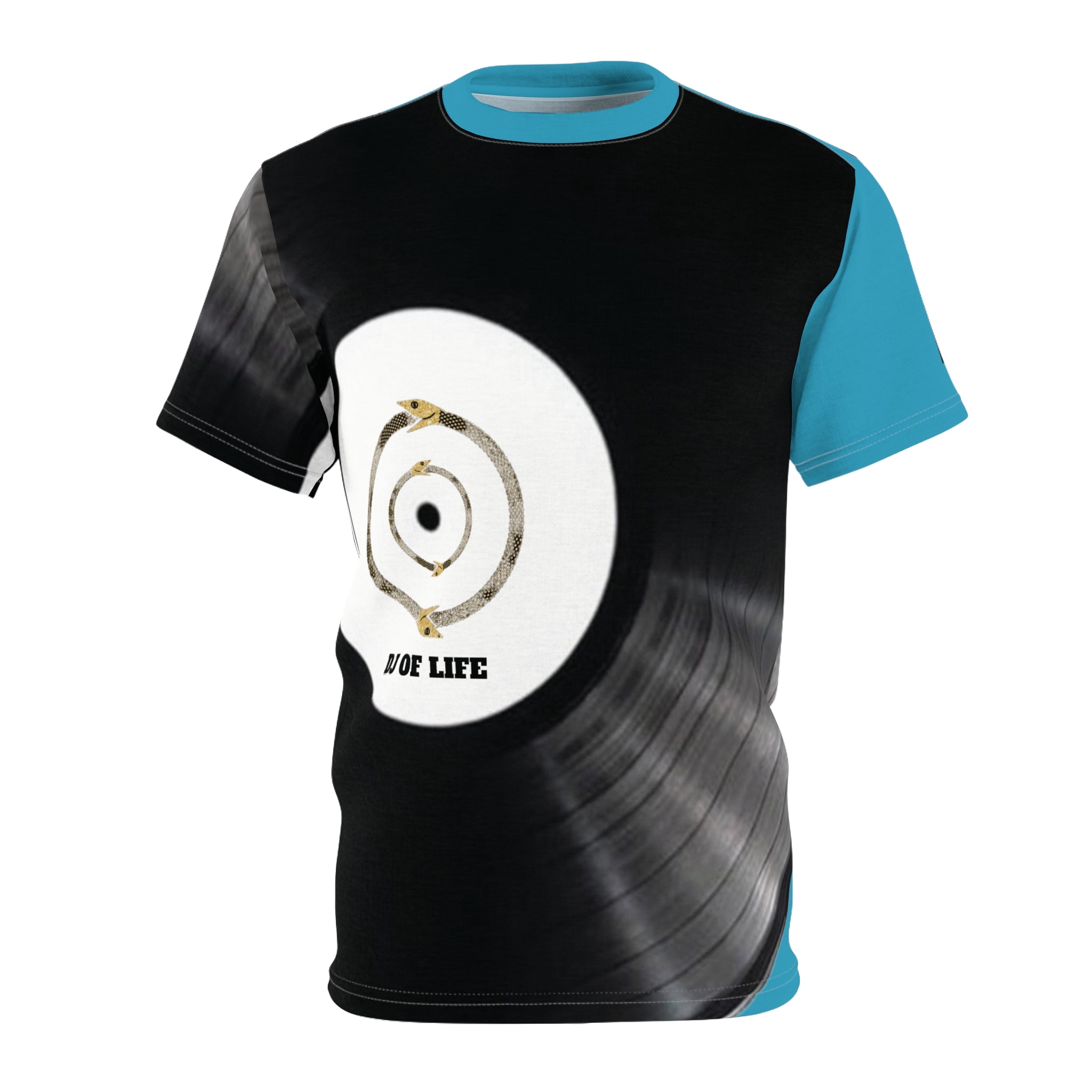 Fabled Fashion Vinyl Record design Unisex Cut & Sew Tee (AOP) Blue