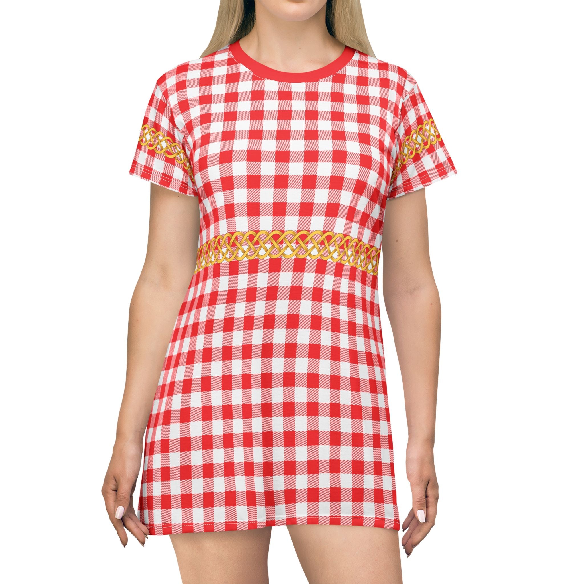 Fabled Fashion Celtic Knot Gingham pattern All Over Print Spring/Summer T-Shirt Dress