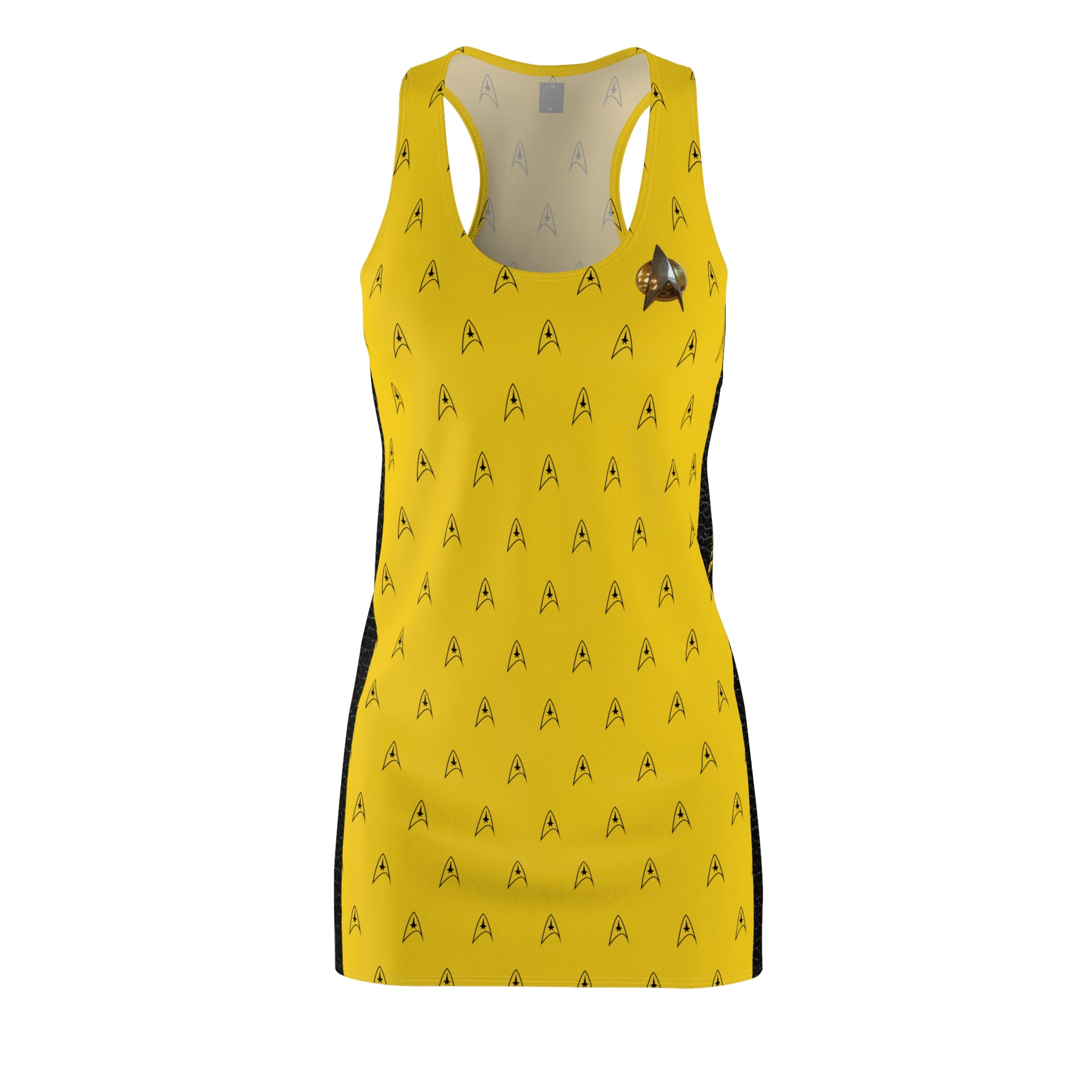 Fabled Fashion Gold Mustard Trekkie Women's Cut & Sew Racerback Dress (AOP)